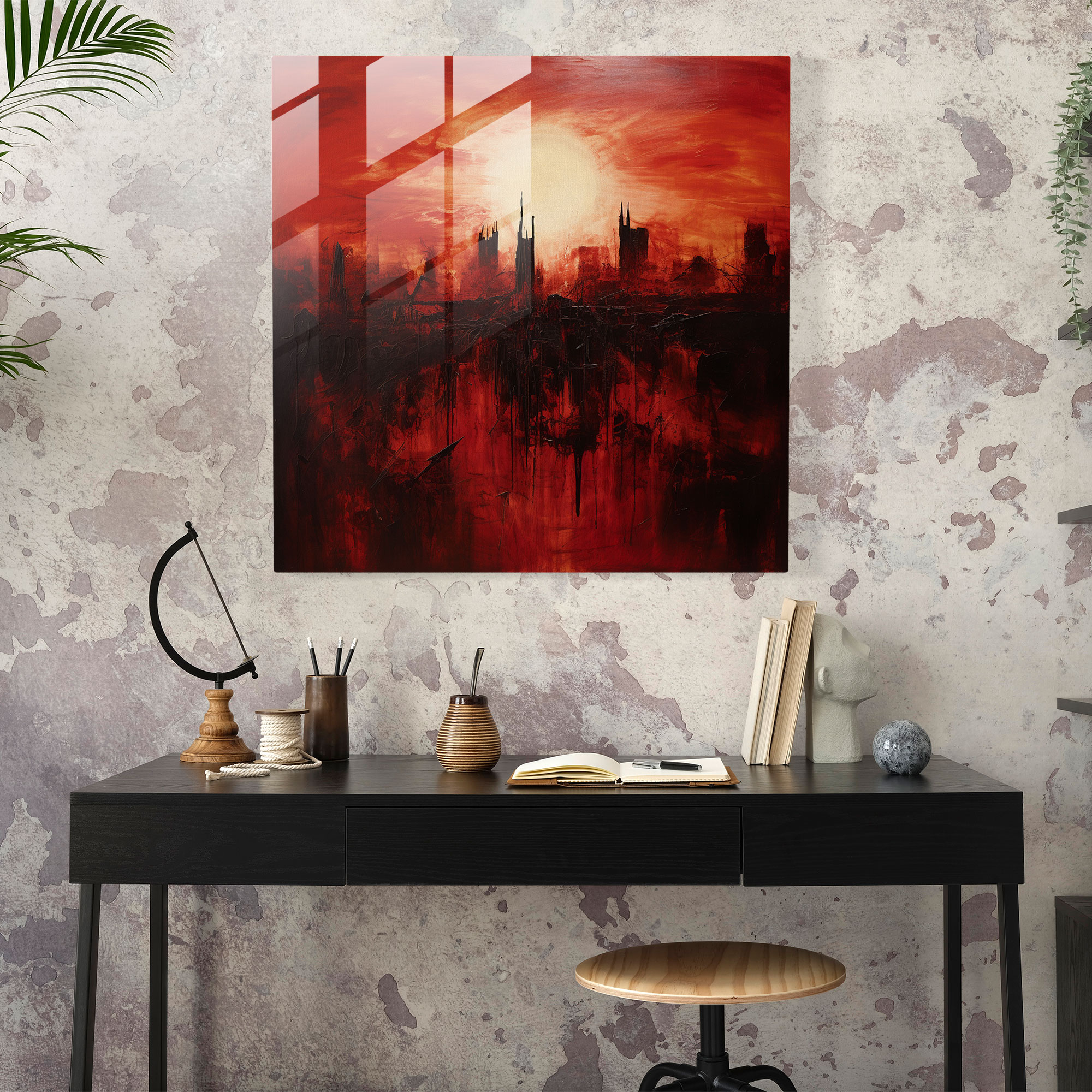 Goodfellas Cityscape Glass Print - Goodfellas, Abstract Expressionism, Red, Cityscape