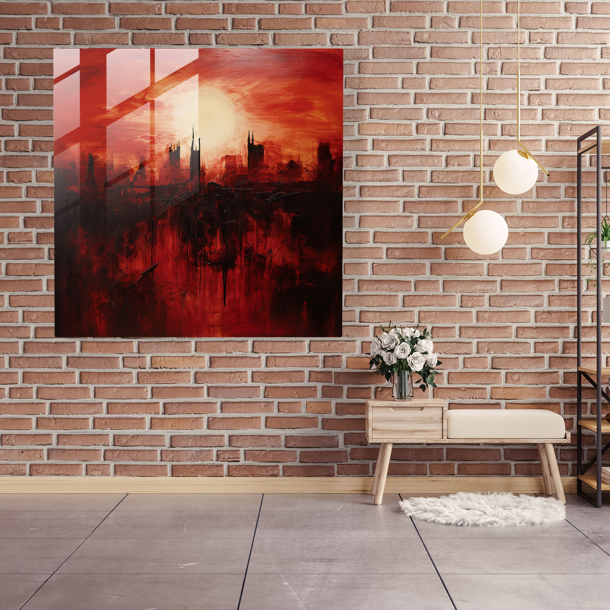 Goodfellas Cityscape Glass Print - Goodfellas, Abstract Expressionism, Red, Cityscape