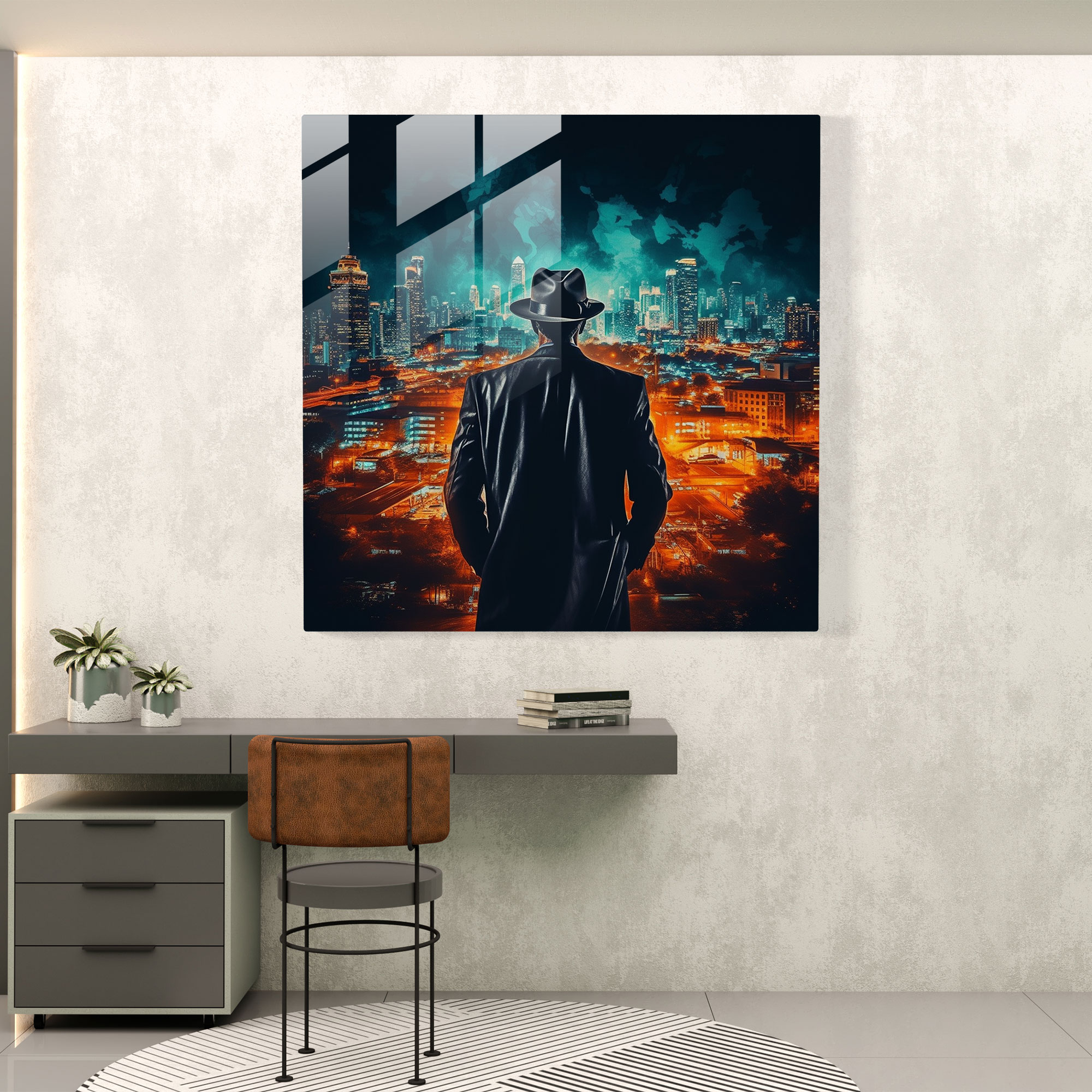 Intriguing Silhouette Glass Print - Goodfellas, Mobster, Wall Decoration, Fedora