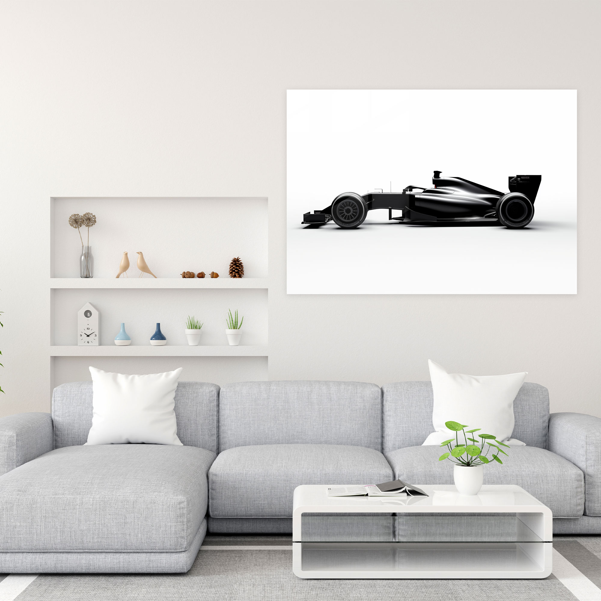 Şık Formula 1 Cam Tablo - Formula 1 Duvar Dekorasyonu Cam Sanatı Minimalist Tasarım