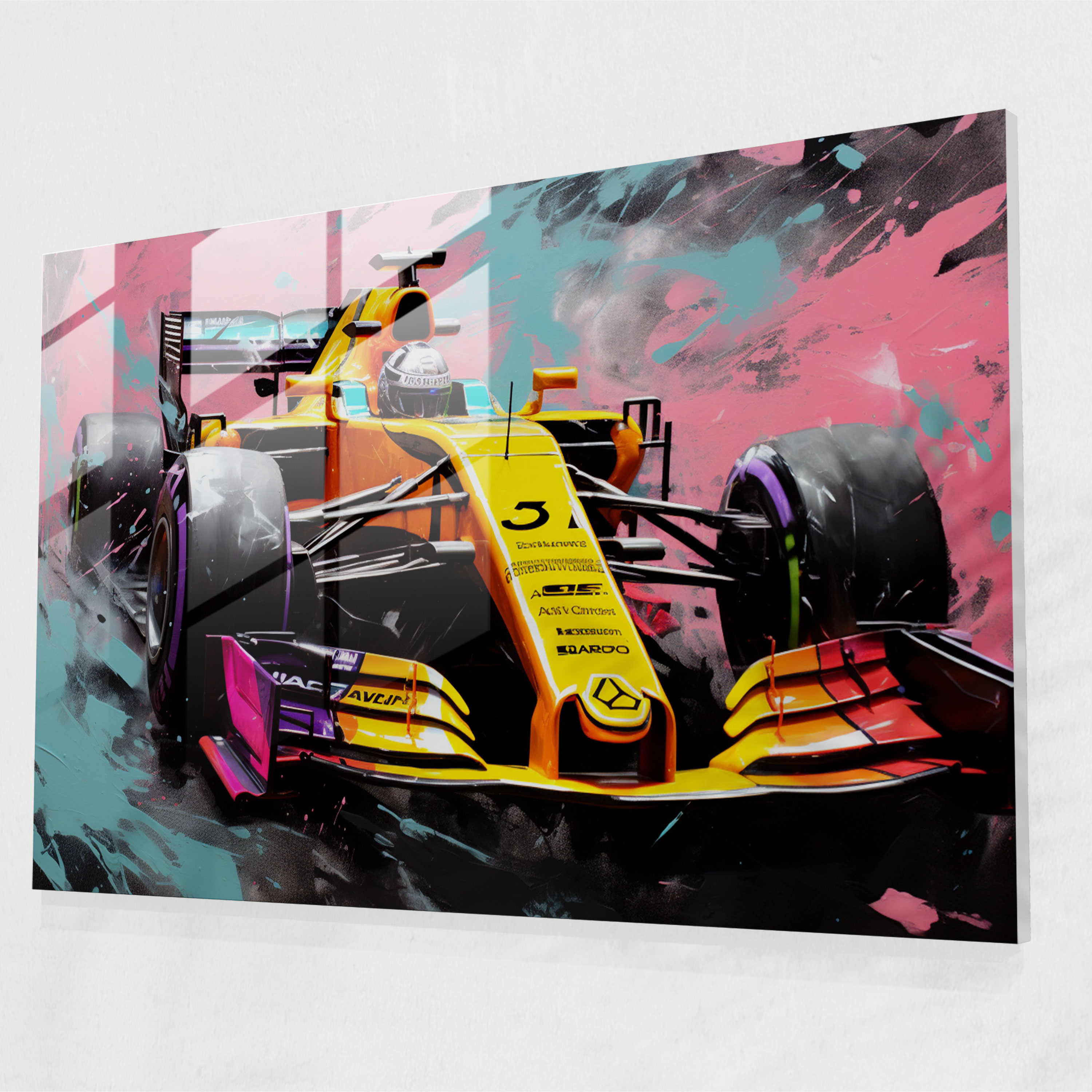 Formula 1 Pop Art Glass Print - Formula 1, Vibrant Colors, Excitement, Glass Print