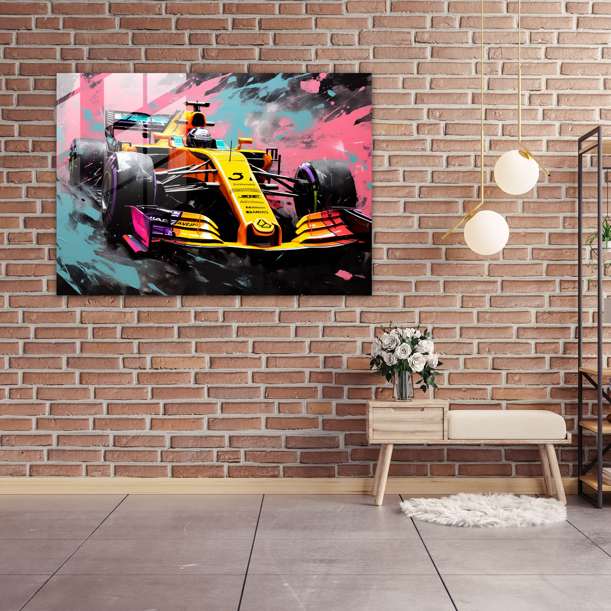 Formula 1 Pop Art Glass Print - Formula 1, Vibrant Colors, Excitement, Glass Print