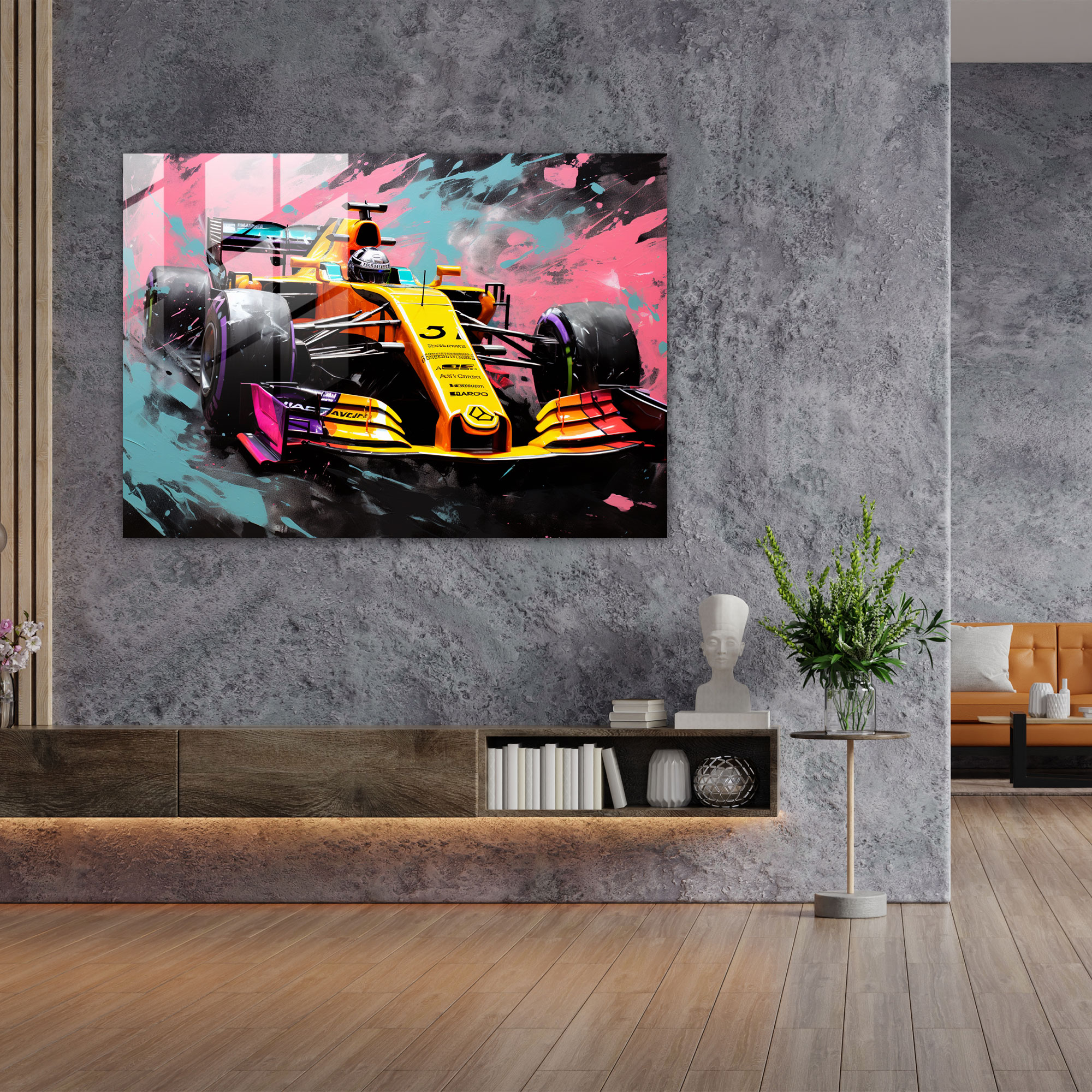 Formula 1 Pop Art Glass Print - Formula 1, Vibrant Colors, Excitement, Glass Print