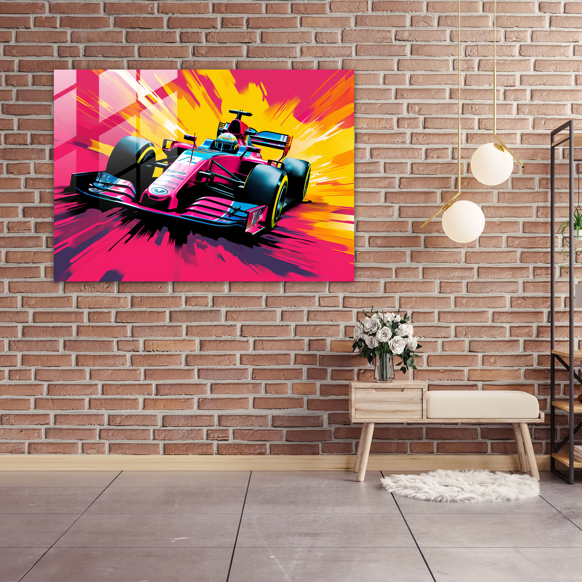 Formula 1 Glass Wall Art - Formula 1, Vibrant, Dynamic Lines, Pop Art