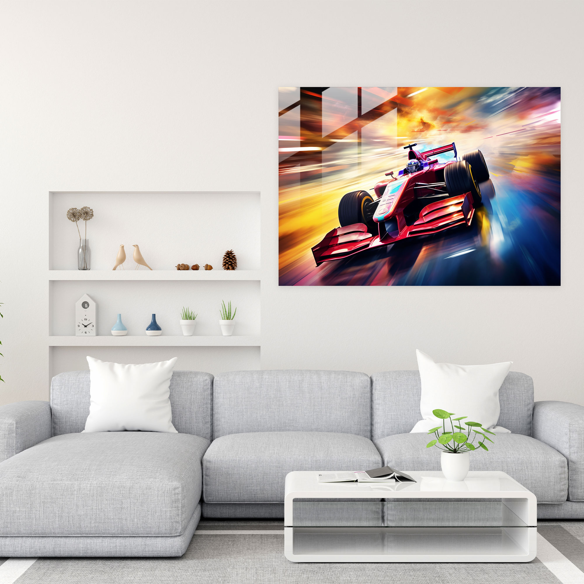 Formula 1 Cam Tablo - Ev Dekorasyonu Hızlı Araba Cam Sanatı