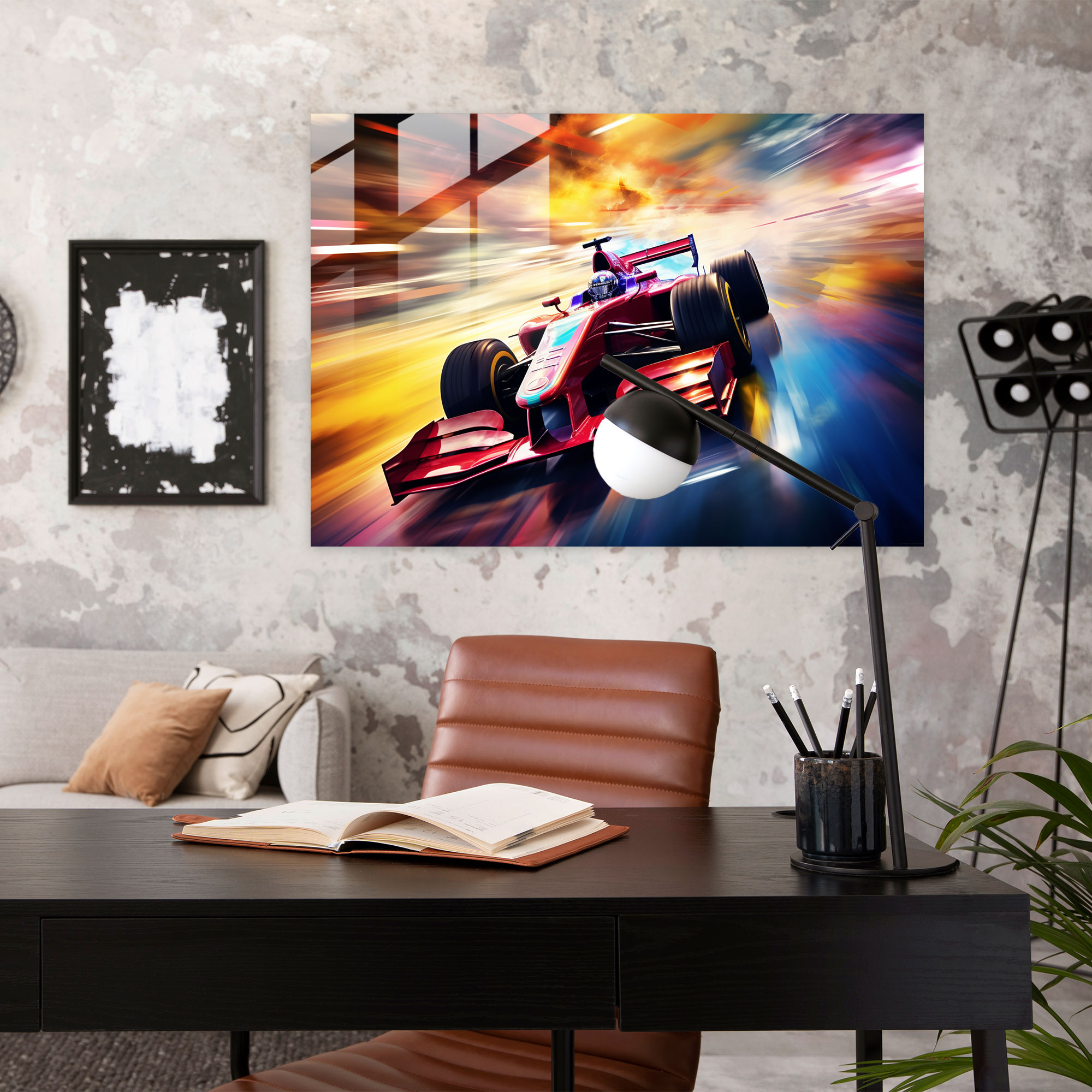 Formula 1 Cam Tablo - Ev Dekorasyonu Hızlı Araba Cam Sanatı