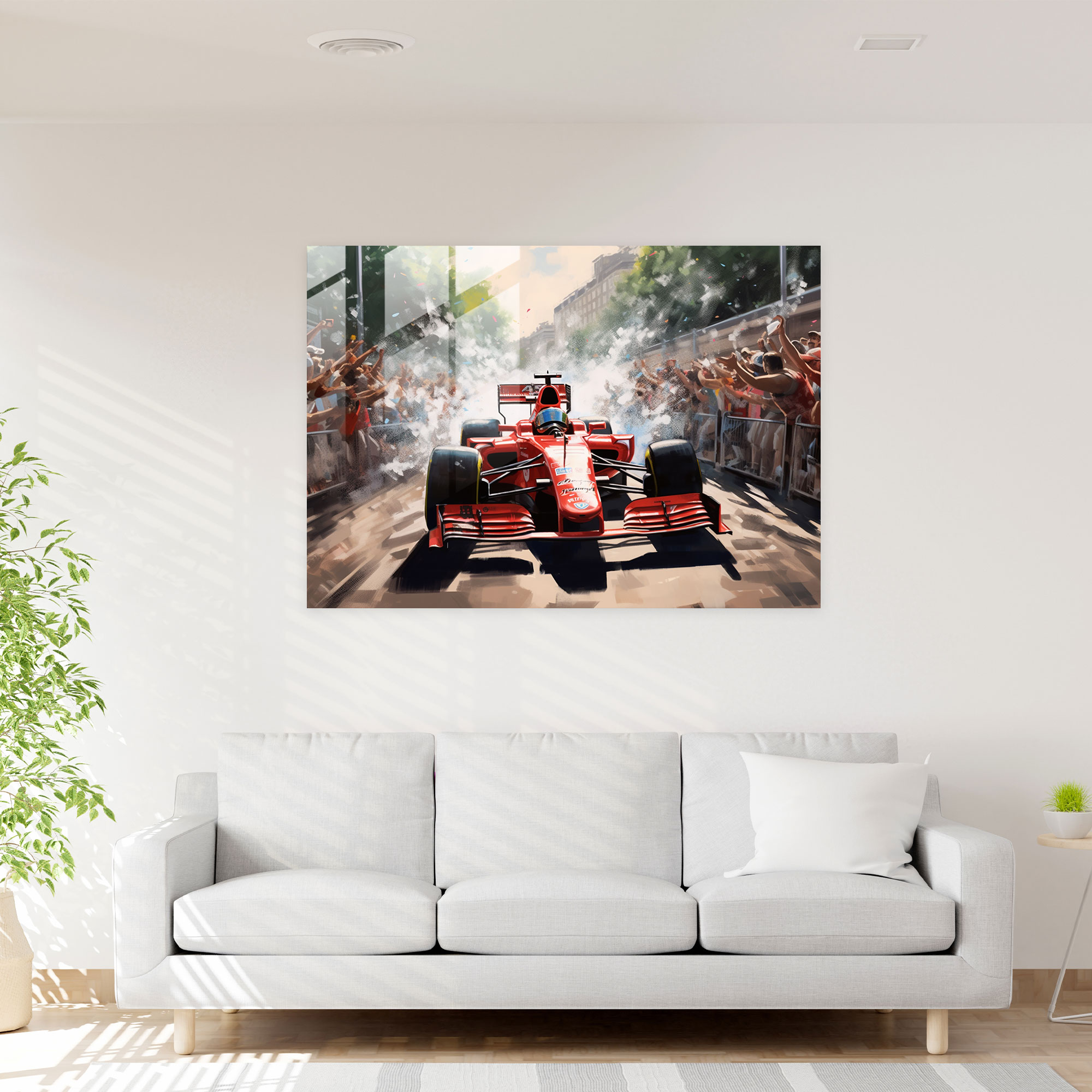 Cheering Crowd Formula 1 Glass Print - Formula 1, Depiction, Cheering Crowd, Excitement