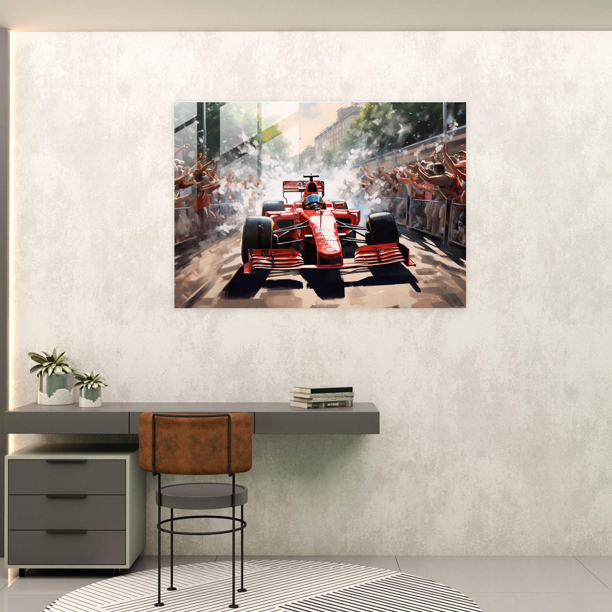 Cheering Crowd Formula 1 Glass Print - Formula 1, Depiction, Cheering Crowd, Excitement