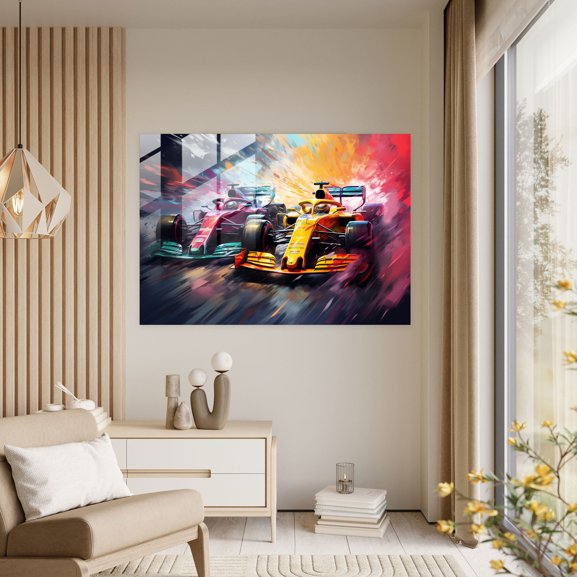 Colorful Formula 1 Glass Print - Formula 1, Dynamic, Glass Wall Art, Vibrant Colors