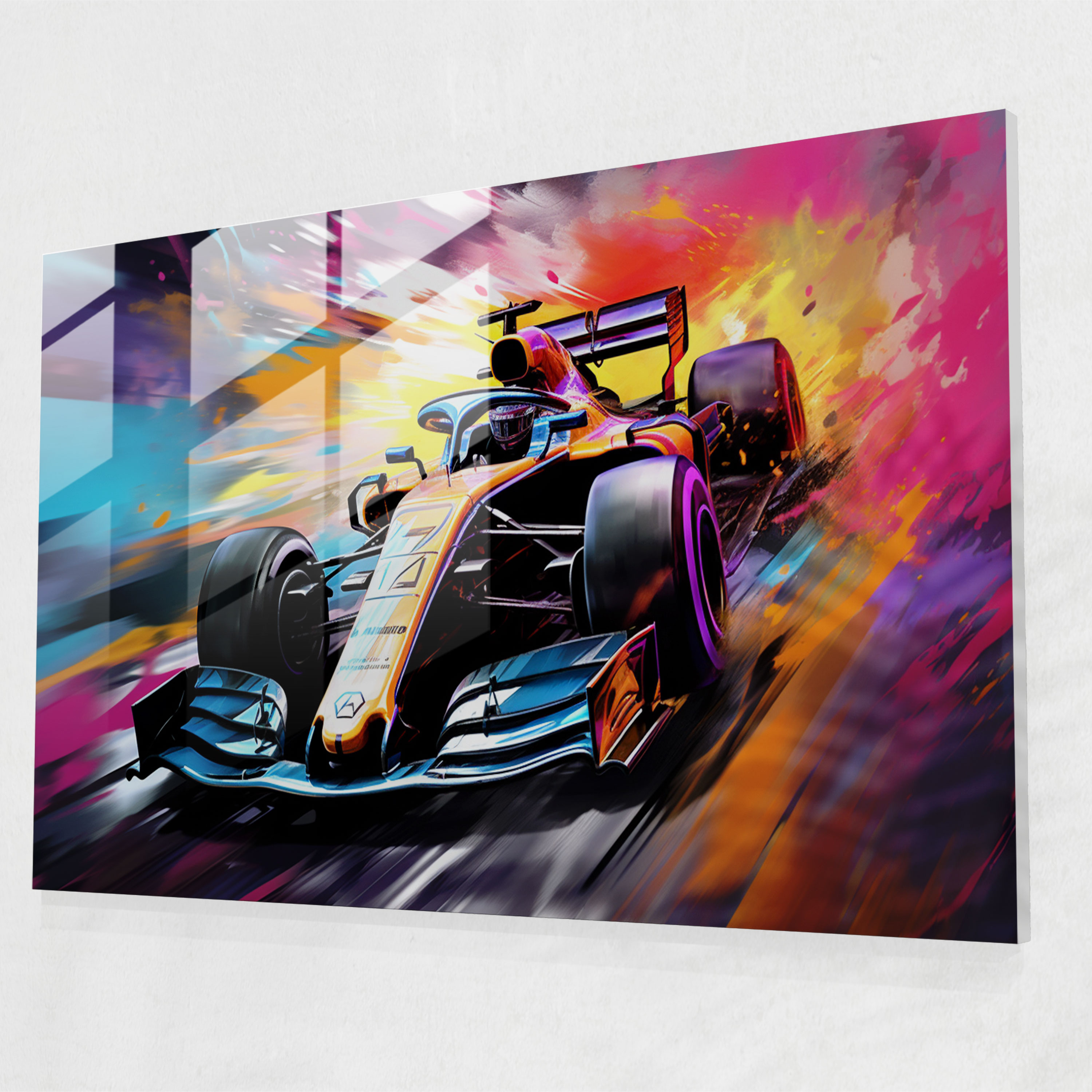 Formula 1 Abstract Glass Wall Art - Formula 1, Bold Colors, Glass Art, Glass Wall Art