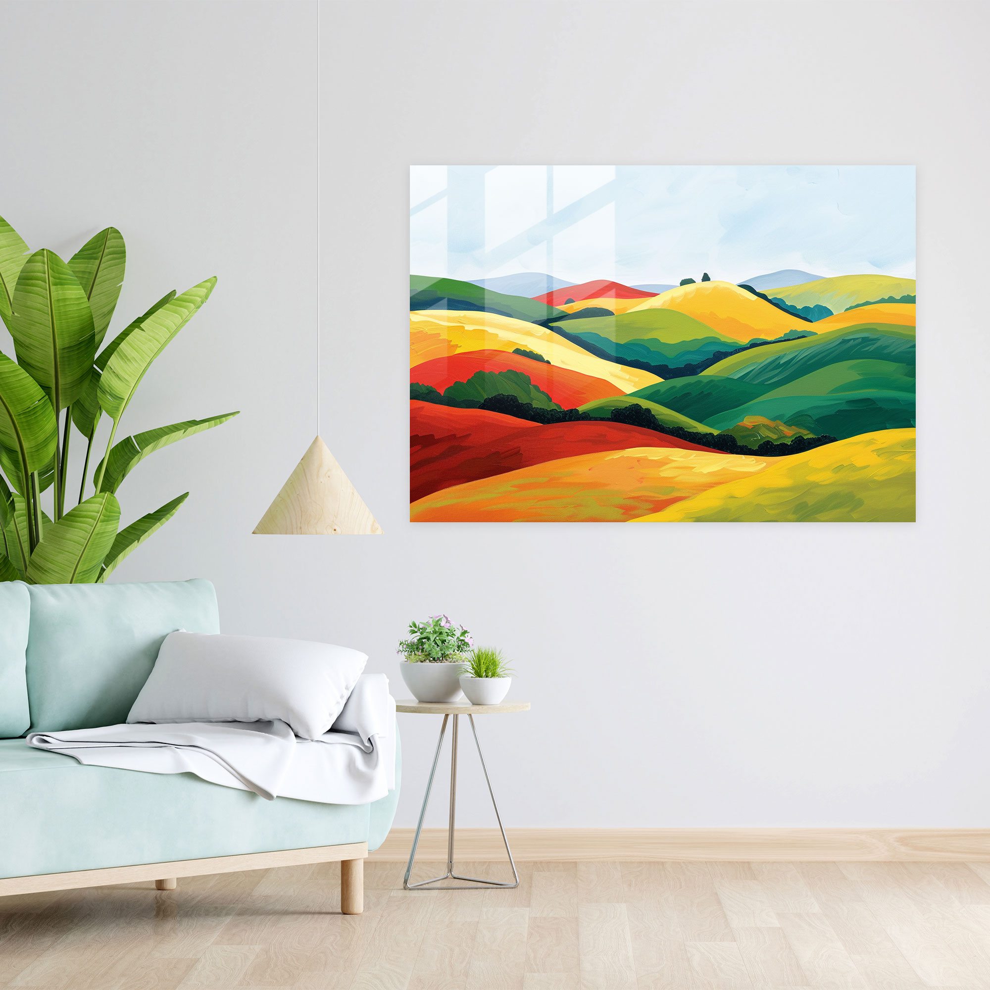 Fovism Glass Print: Vibrant Rolling Hills - Fovism, Glass Wall Art, Fovism Art Style, Wall Decoration