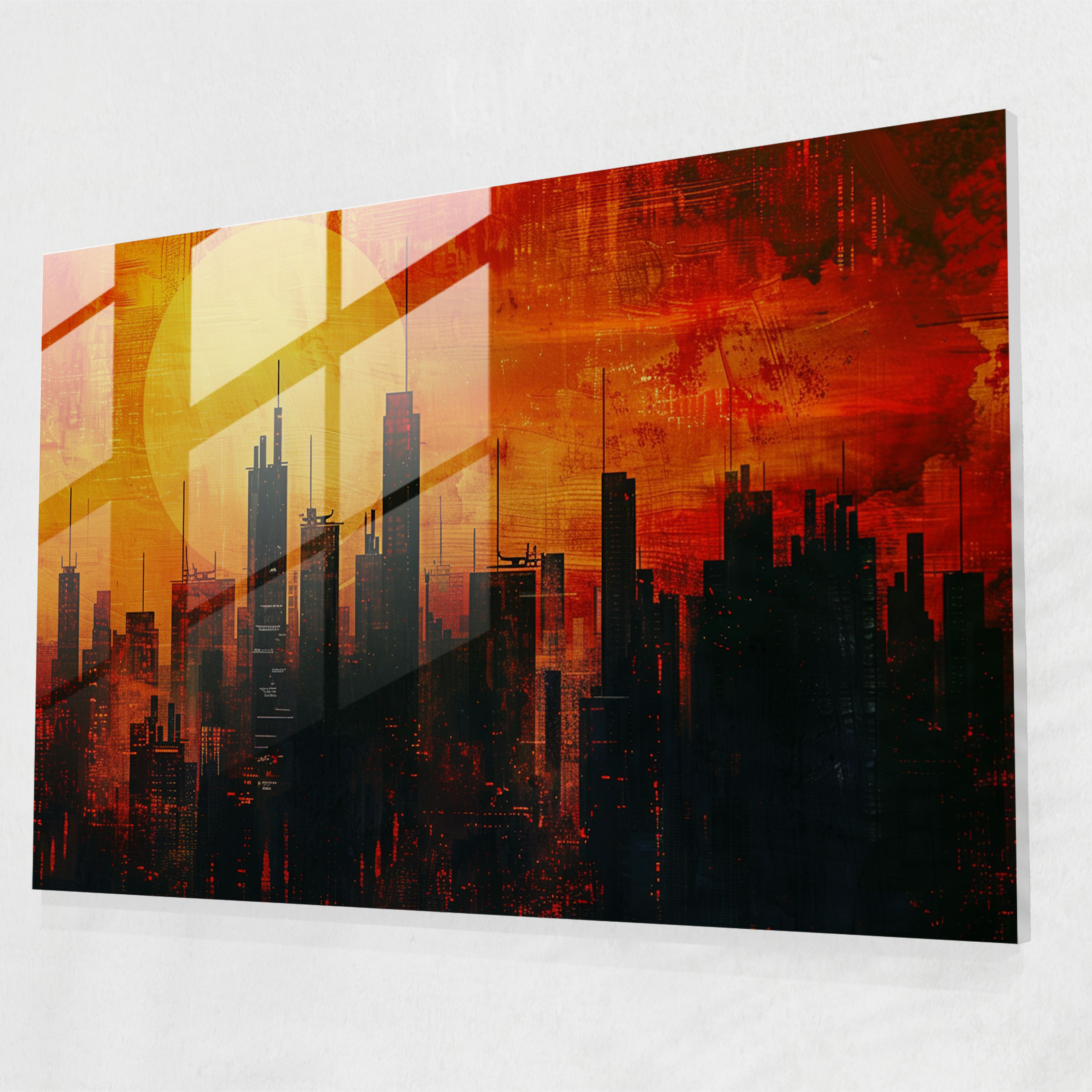 Fovism Glass Print: Sunset City Skyline - Fovism, Fovism Art Style, Modern Art, Home Decoration
