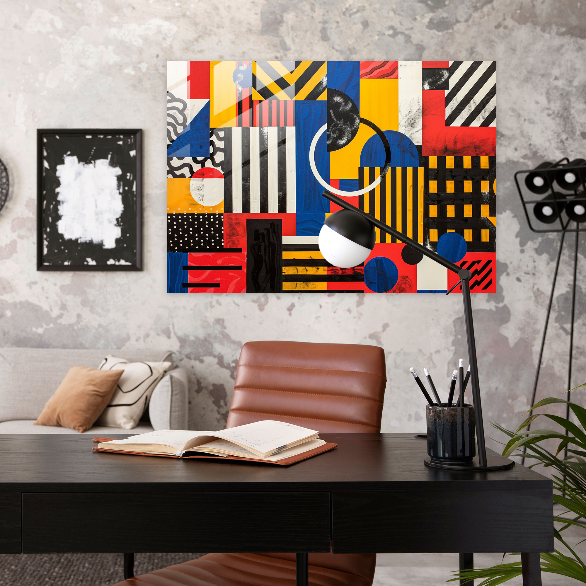 Fovism Glass Print: Geometric Primary Patterns - Fovism, Fovism Art Style, Modern Art, Glass Wall Art