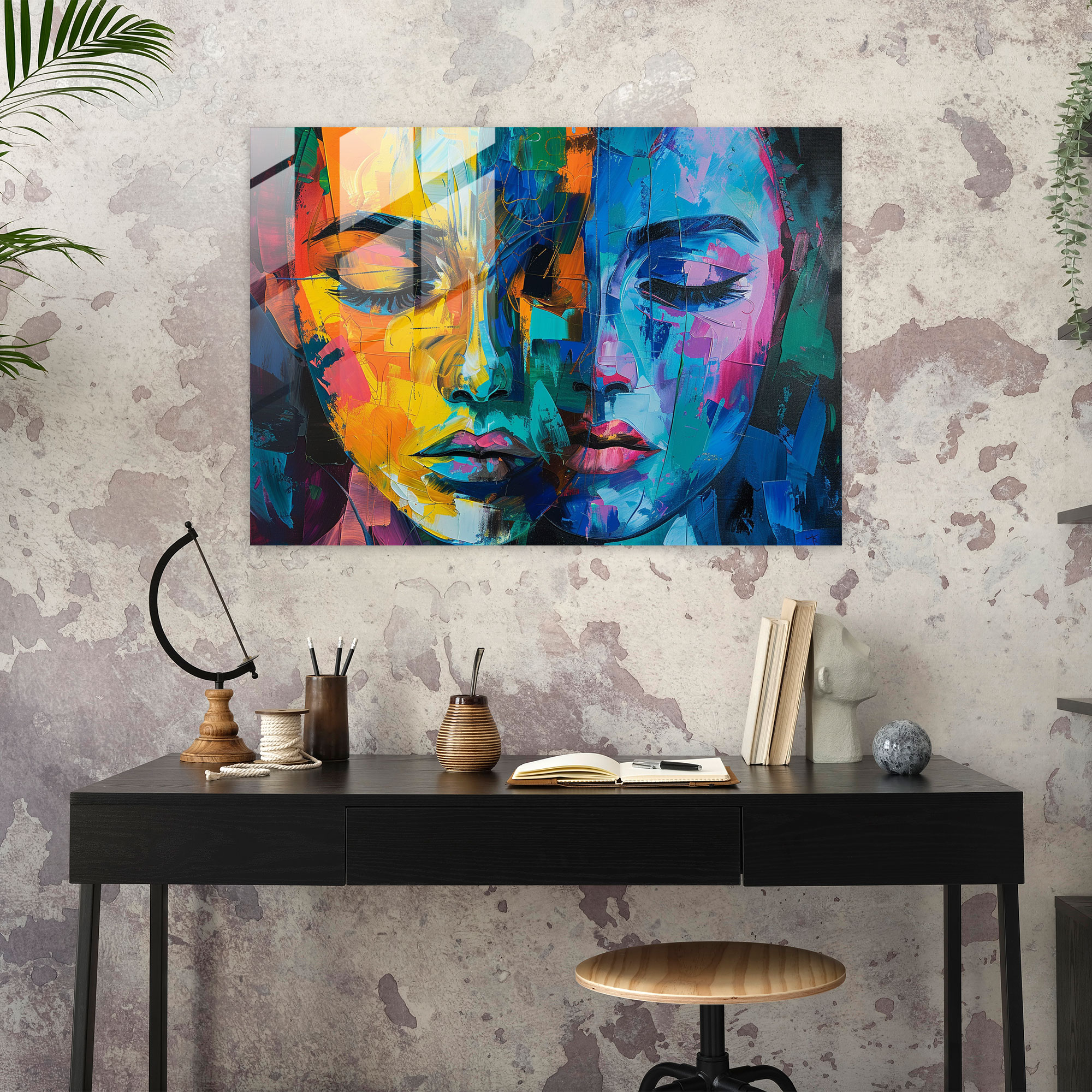 Fovism Glass Print: Vibrant Abstract Faces - Fovism, Wall Decoration, Modern Art, Glass Wall Art