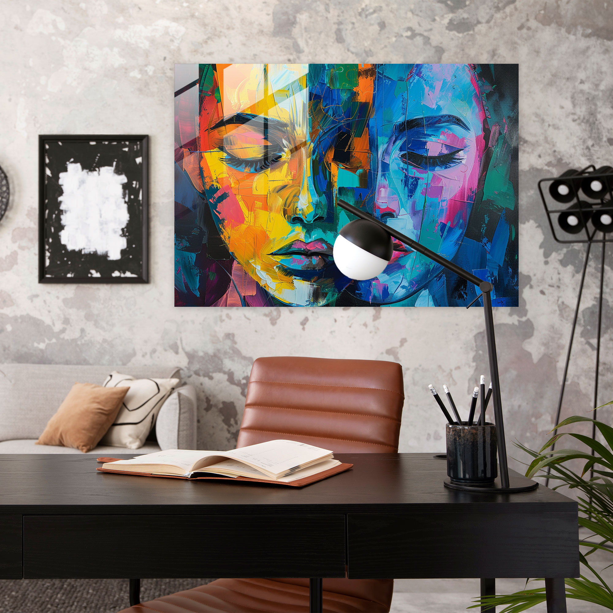 Fovism Glass Print: Vibrant Abstract Faces - Fovism, Wall Decoration, Modern Art, Glass Wall Art