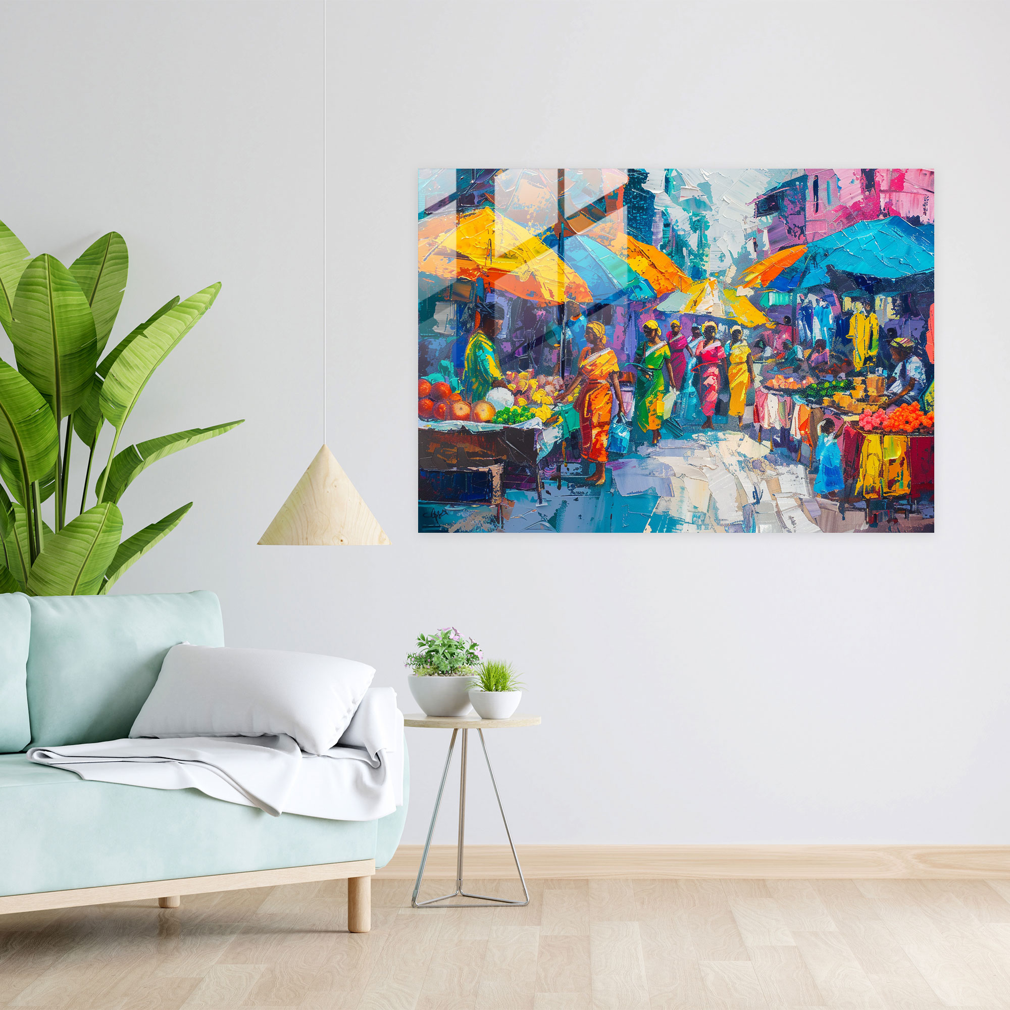 Fovism Glass Print: Street Market Vibrance - Fovism, Glass Print, Home Decoration, Wall Decoration
