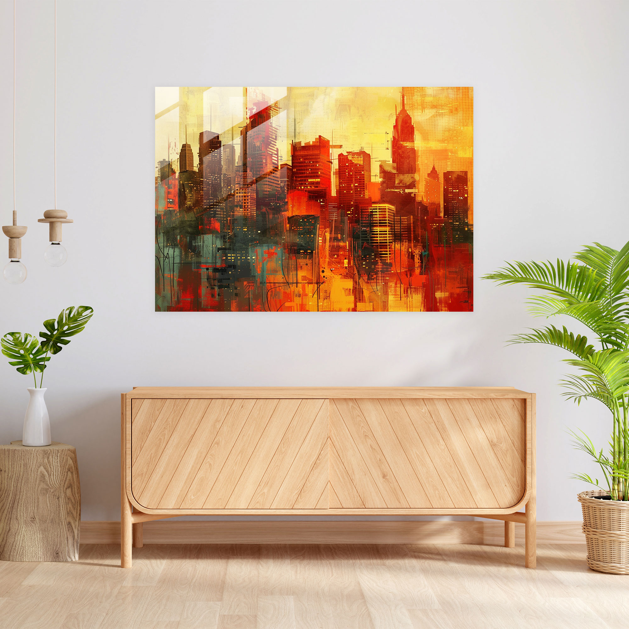 Fovism Glass Print: Warm Abstract Cityscape - Fovism, Fovism Art Style, Modern Art, Wall Decoration