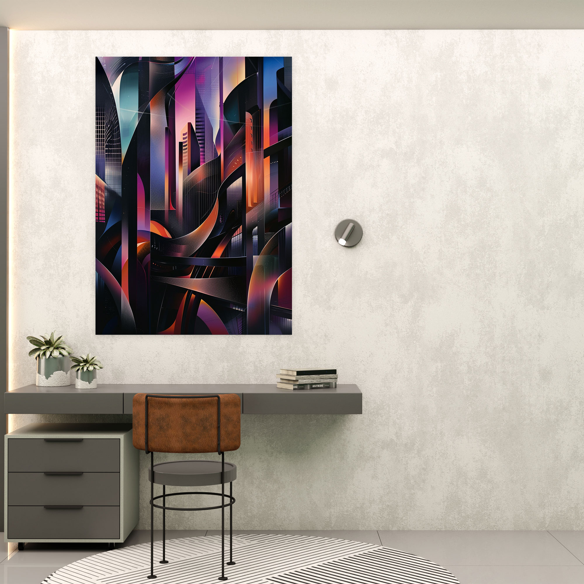 Futurism Wall Art Cityscape - Futurism, Metallic Cityscape, Canvas, Wall Decoration