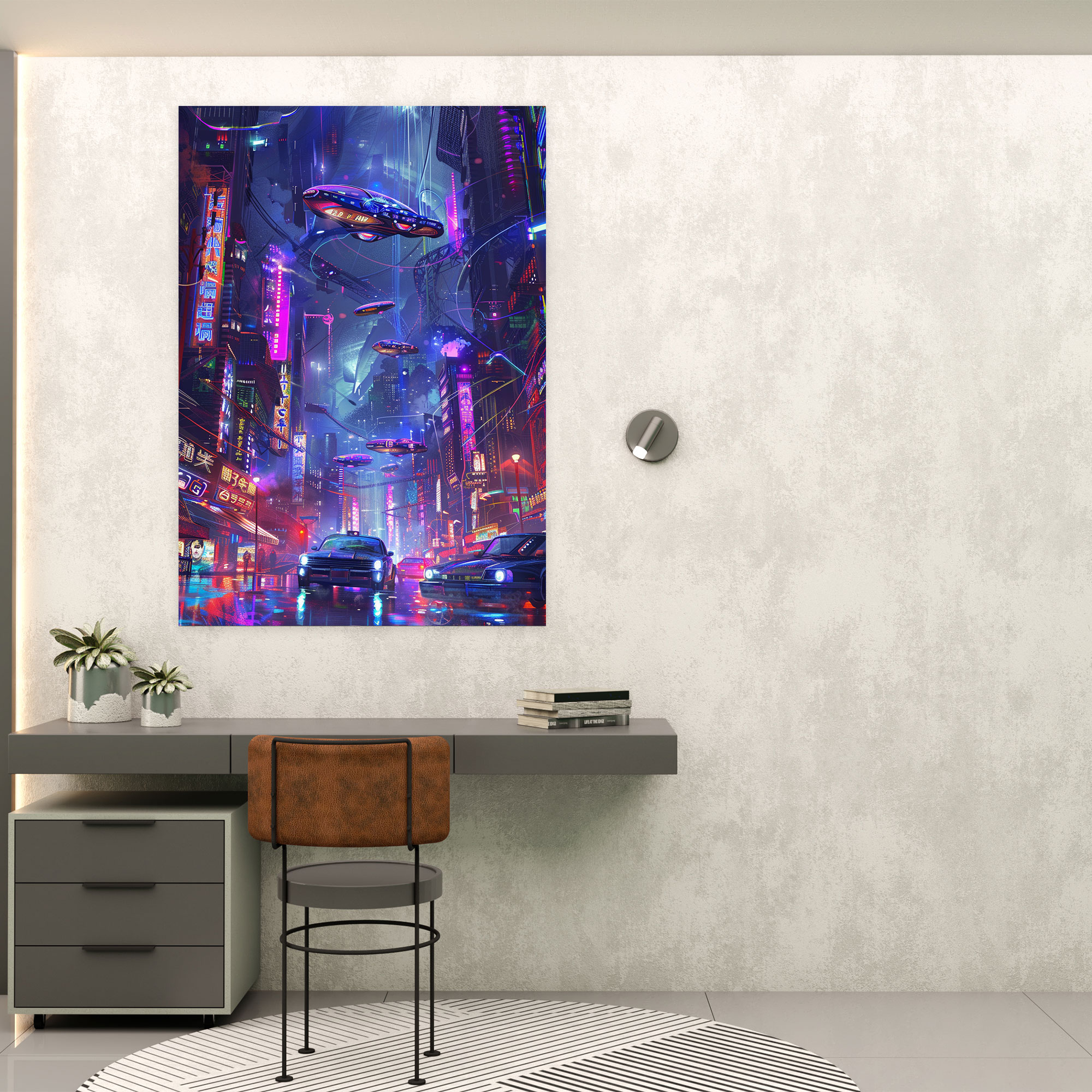 Neon Cityscape Futurism Wall Art - Futurism, Canvas Wall Art, Home Decoration, Futurism Art Style