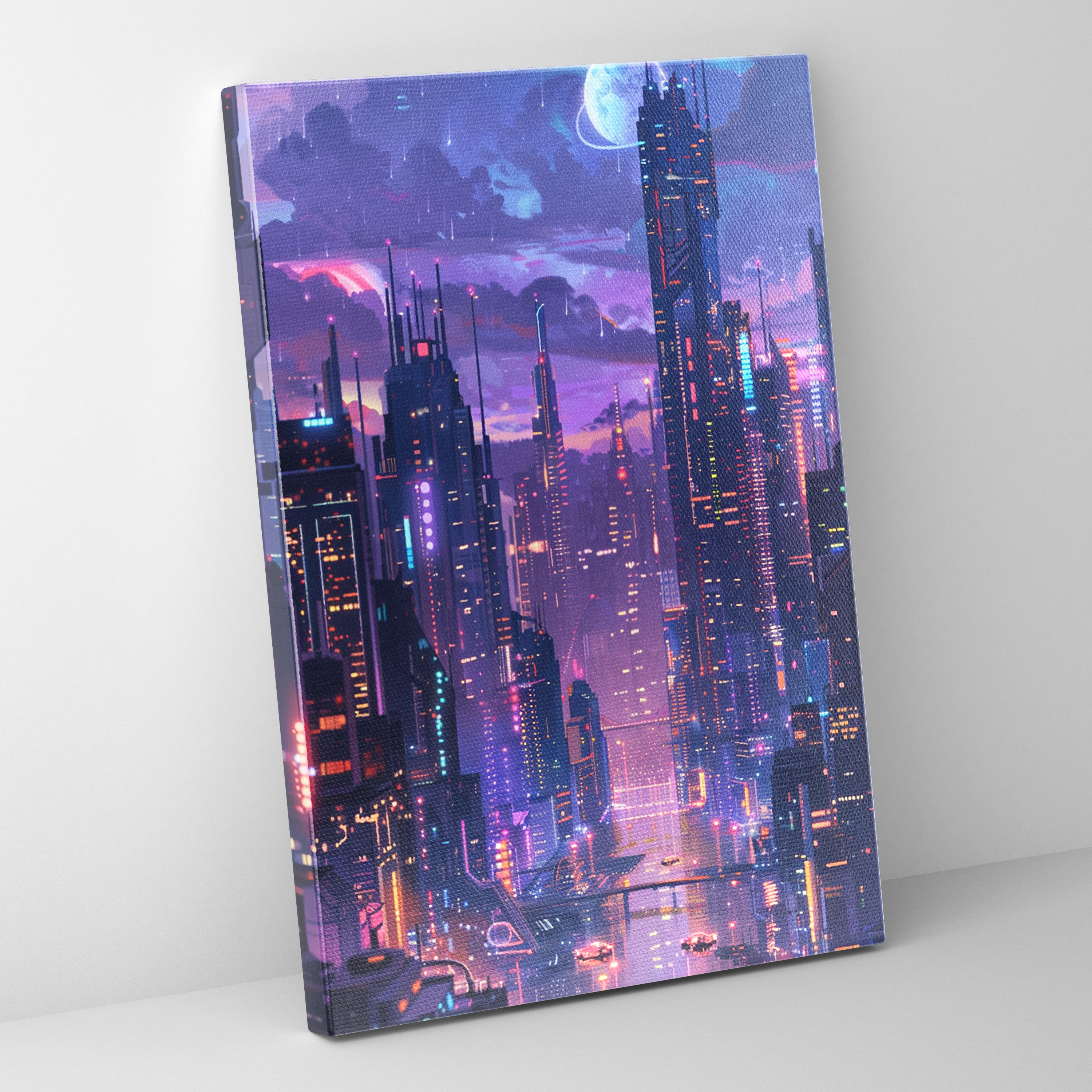 Cyberpunk Skyscrapers Futurism Canvas Print - Futurism, Wall Decoration, Canvas Print, Home Decoration