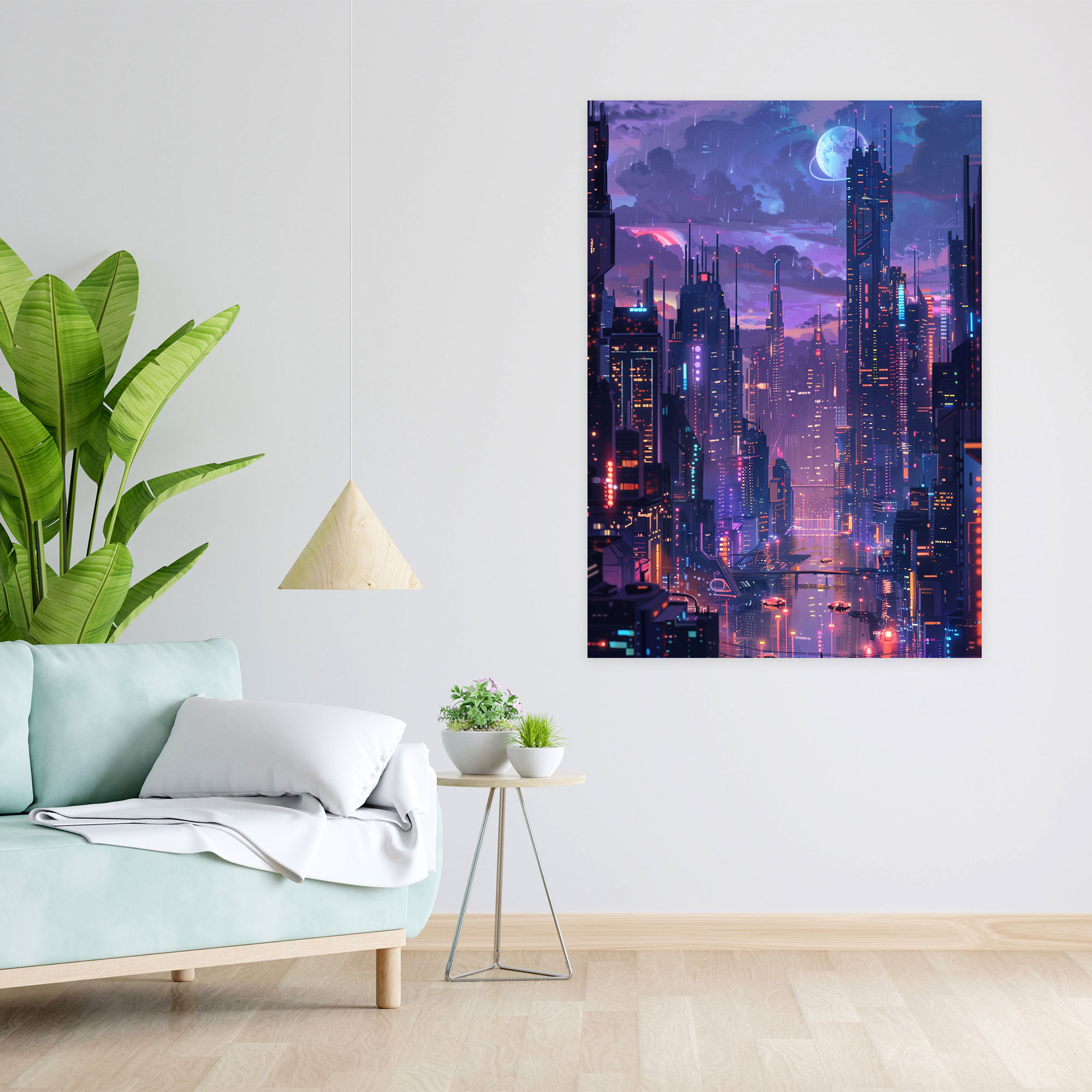 Cyberpunk Skyscrapers Futurism Canvas Print - Futurism, Wall Decoration, Canvas Print, Home Decoration