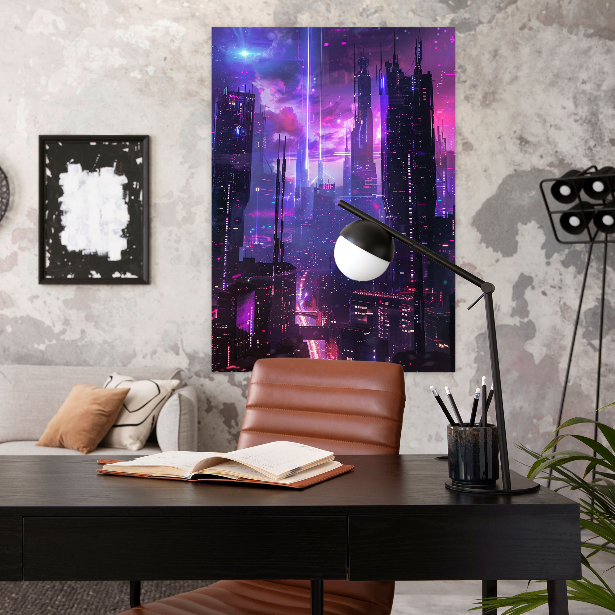 Glowing Cityscape Futurism Canvas Print - Futurism, Home Decoration, Canvas, Futurism Art Style