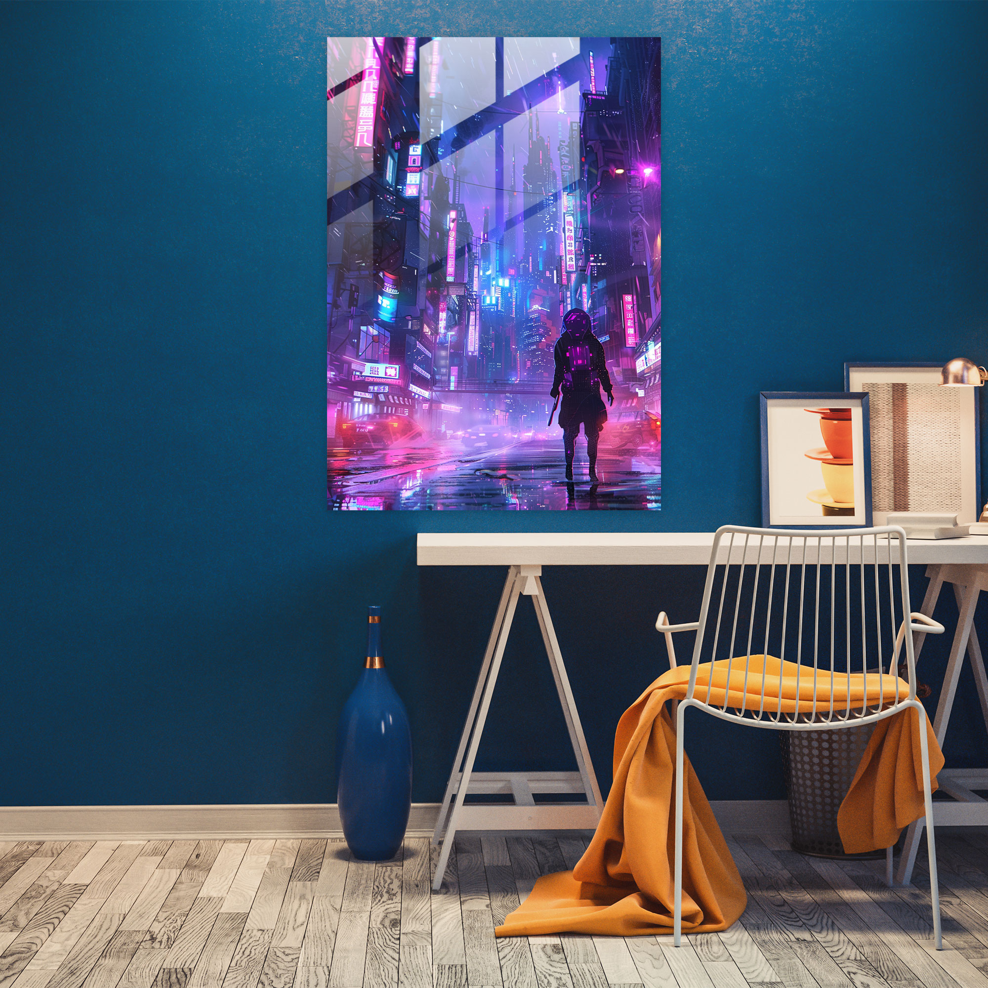 Futurism Art Style Glass Art - Futurism, Futuristic Robot, Neon-Lit, Futurism Art Style