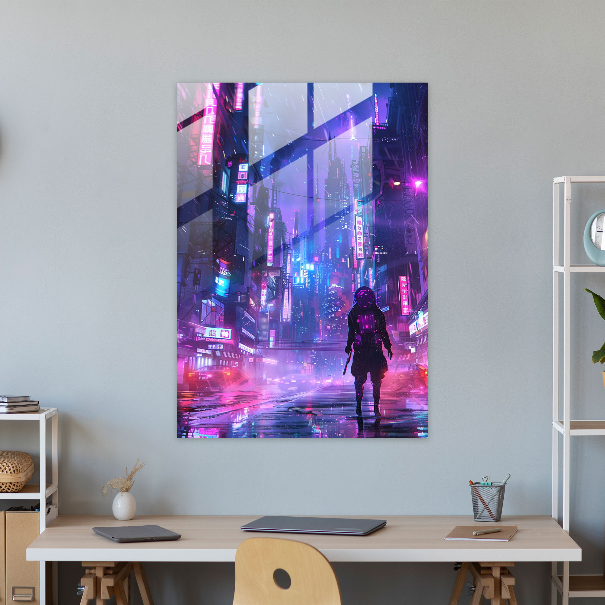 Futurism Art Style Glass Art - Futurism, Futuristic Robot, Neon-Lit, Futurism Art Style