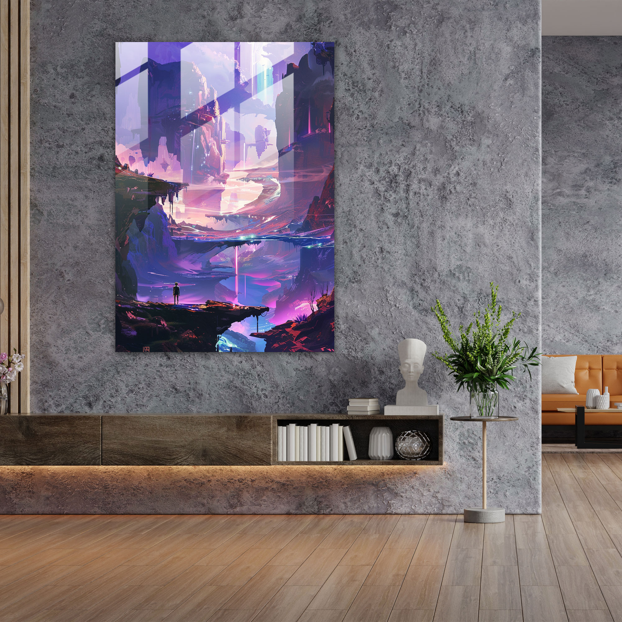 Floating Islands Glass Wall Art - Futurism, Futurism Art Style, Surreal Landscape, Home Decoration