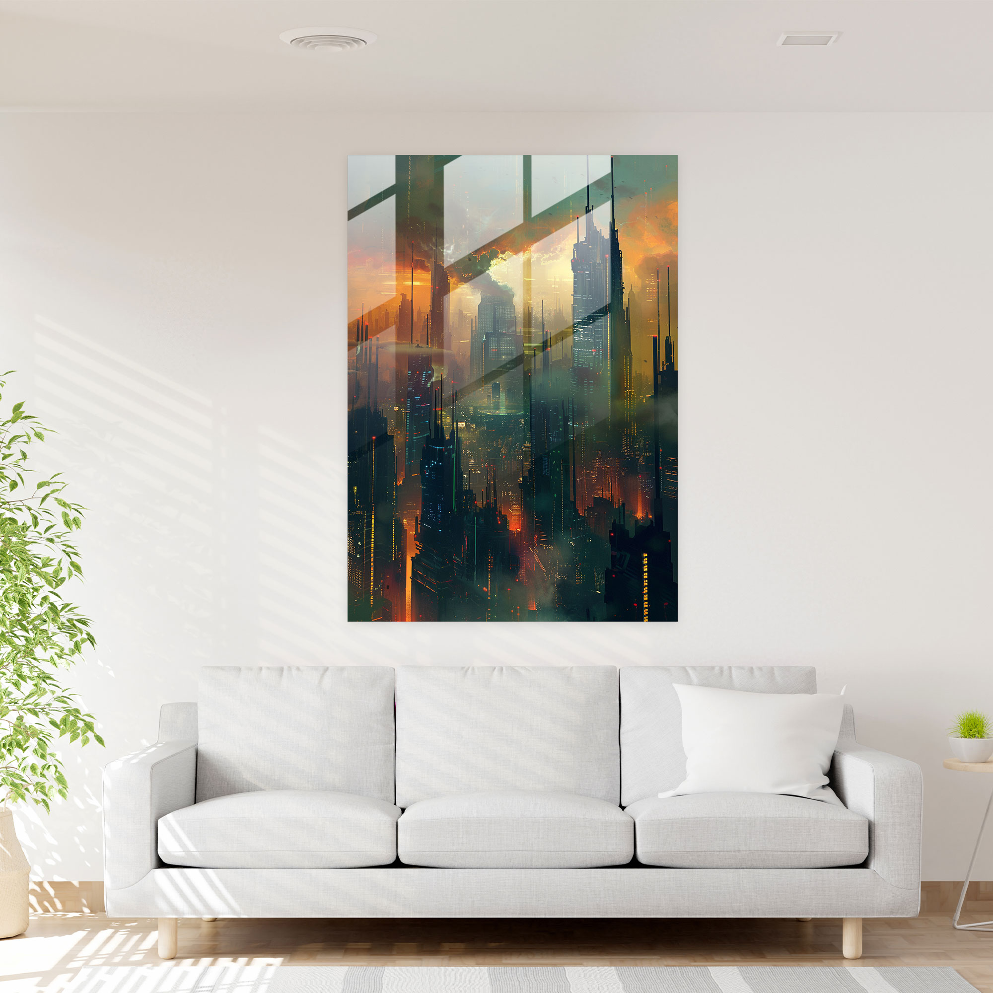 Dystopian City Glass Wall Art - Futurism, Dystopian Future, Futurism Art Style, Glass Wall Art