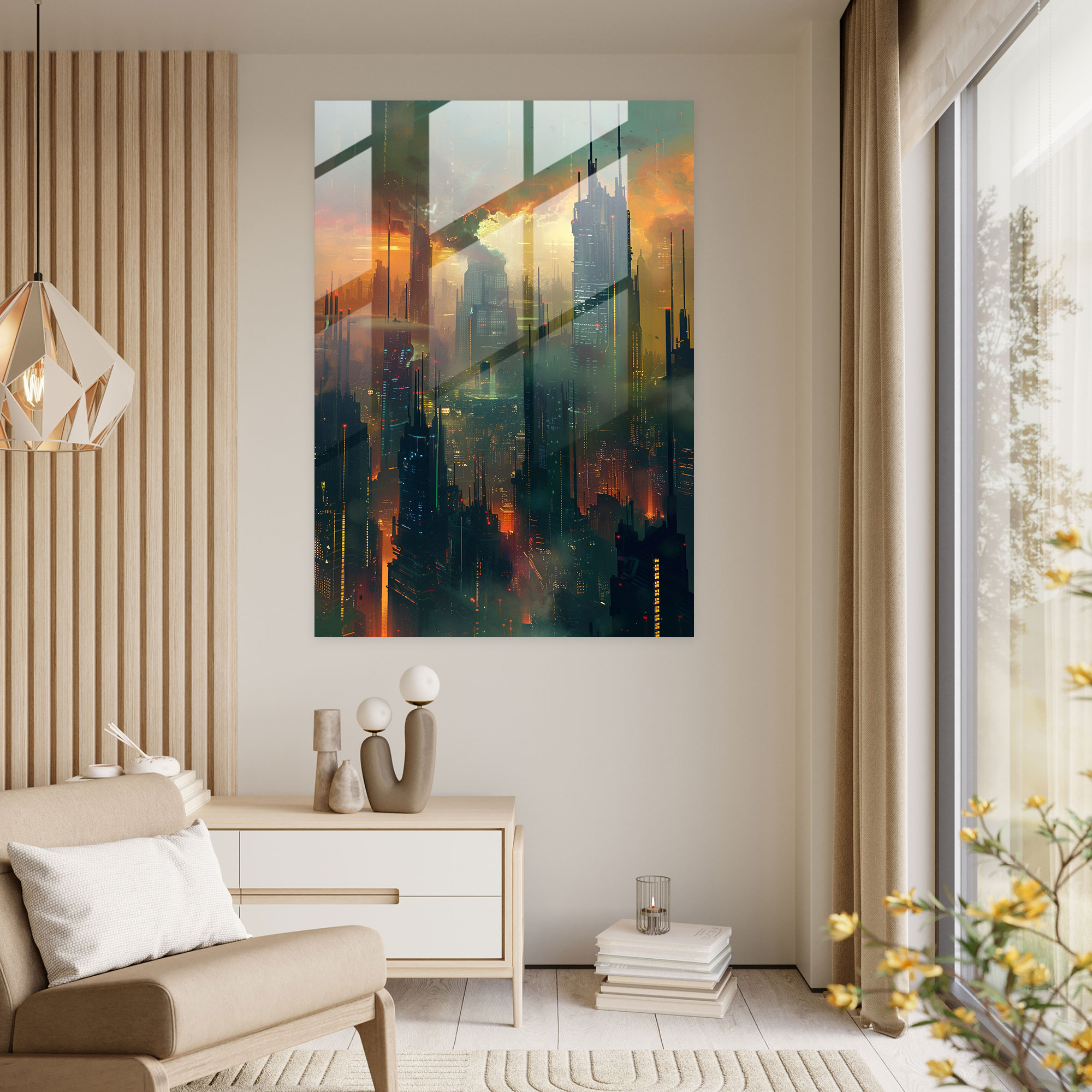 Dystopian City Glass Wall Art - Futurism, Dystopian Future, Futurism Art Style, Glass Wall Art