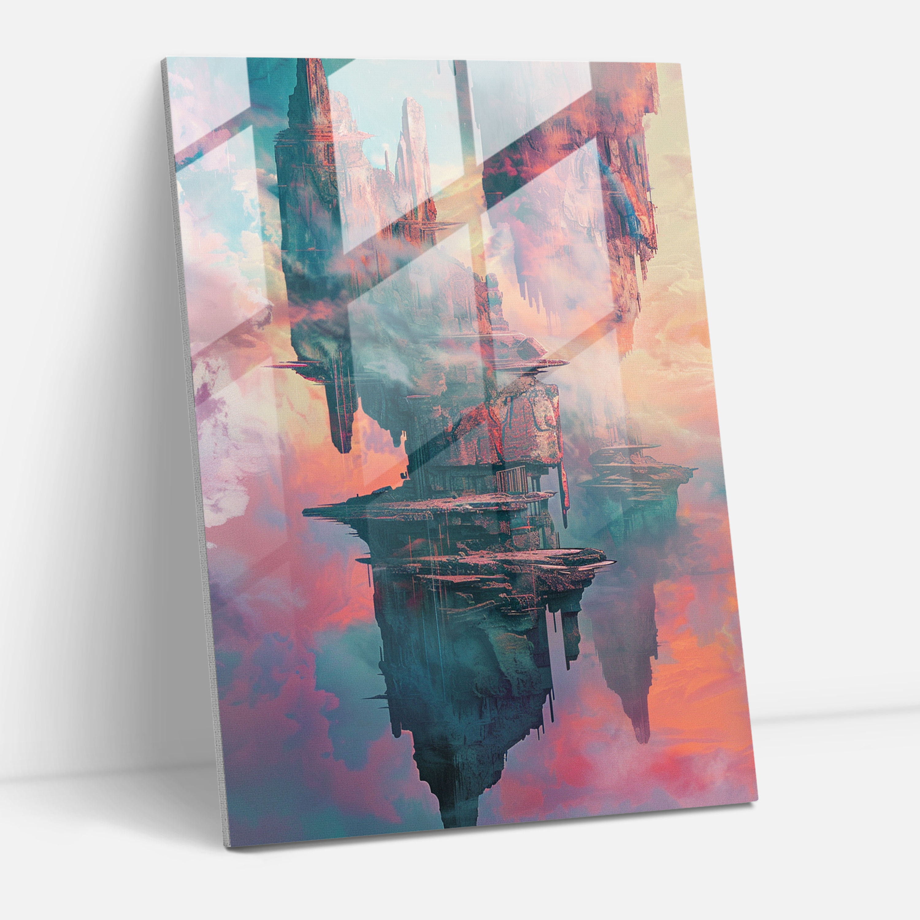 Futurism Glass Wall Art - Surreal Landscapes With Floating Structures - Futurism, Modern Art, Glass Print, Futurism Art Style