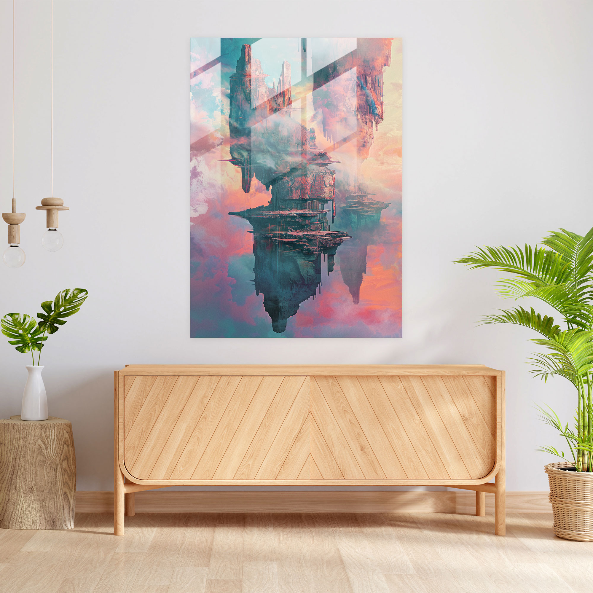 Futurism Glass Wall Art - Surreal Landscapes With Floating Structures - Futurism, Modern Art, Glass Print, Futurism Art Style