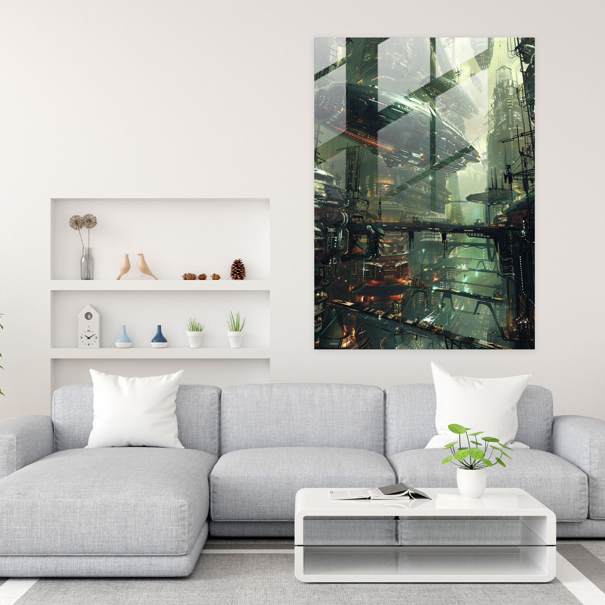 Futurism Wall Decoration - Alien-Like Creatures In A Futuristic World - Futurism, Glass Wall Art, Glass Art, Glass Print