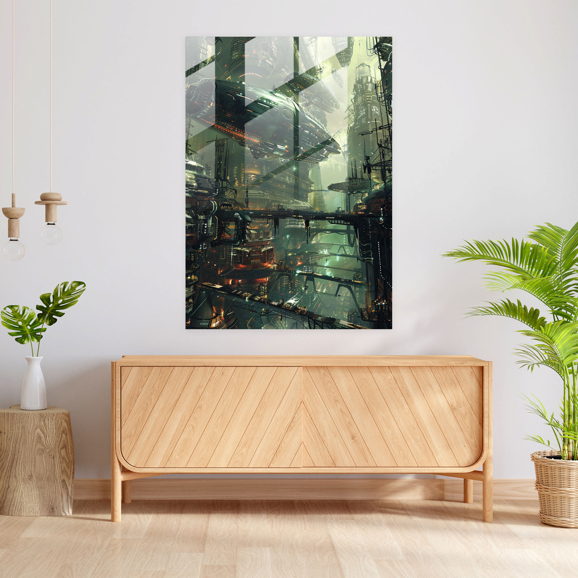 Futurism Wall Decoration - Alien-Like Creatures In A Futuristic World - Futurism, Glass Wall Art, Glass Art, Glass Print