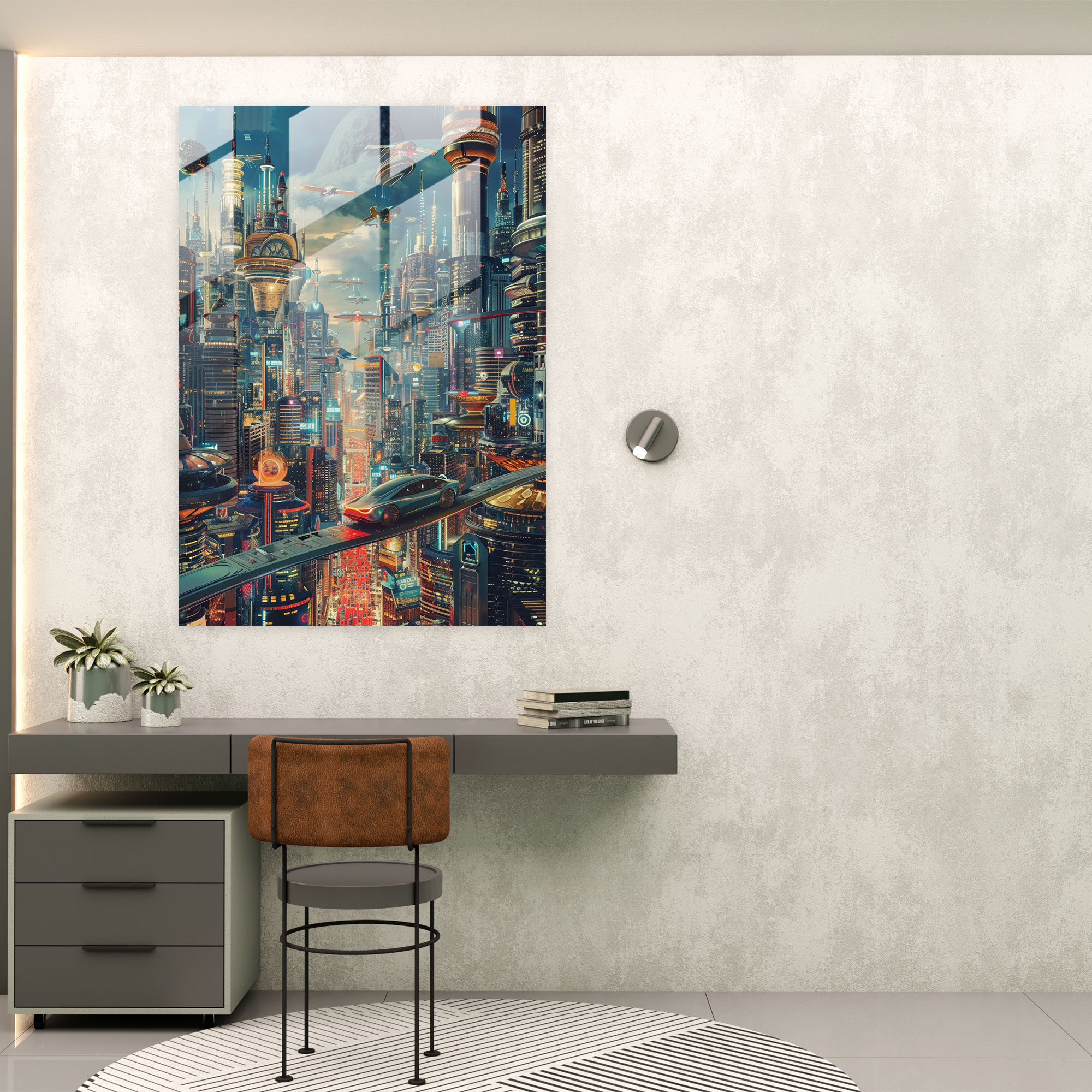 Futurism Glass Wall Art - Futuristic Cityscape - Futurism, Futurism Art Style, Wall Decoration, Glass Wall Art