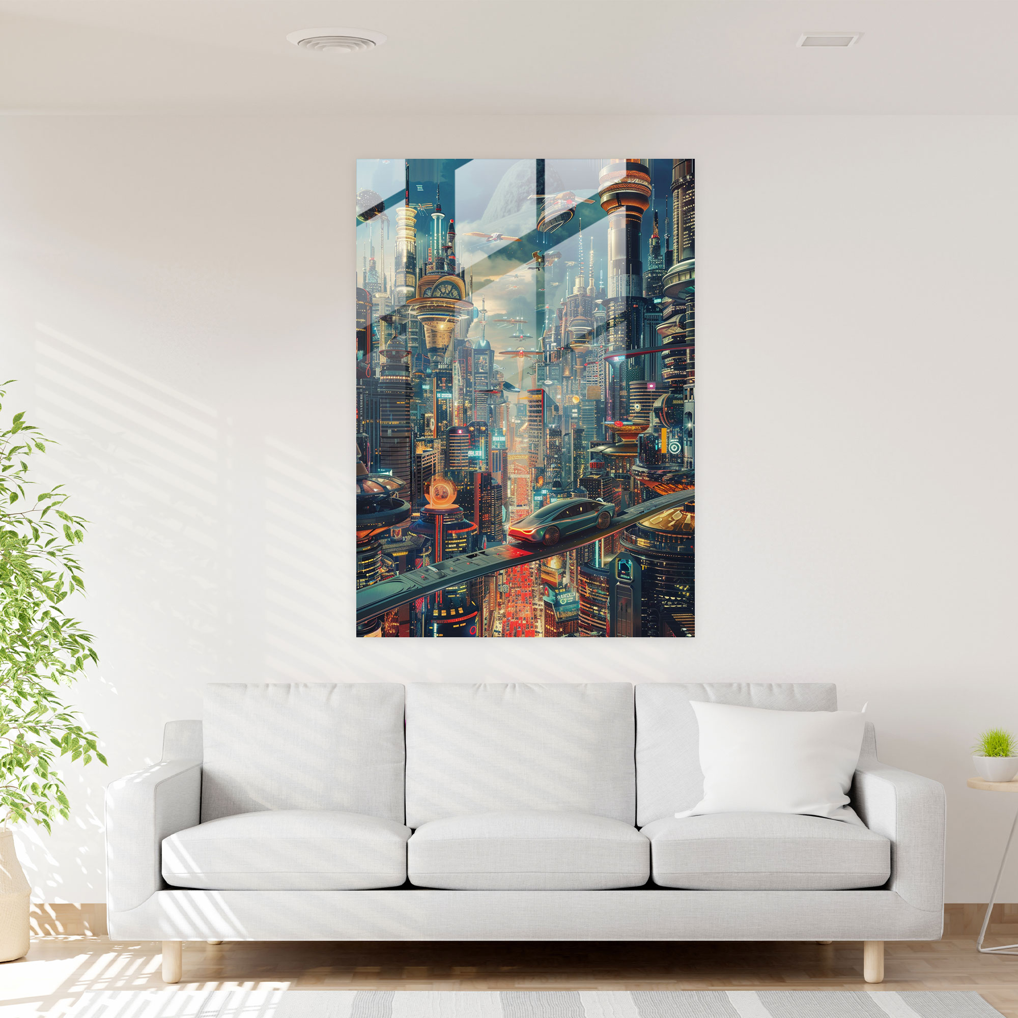 Futurism Glass Wall Art - Futuristic Cityscape - Futurism, Futurism Art Style, Wall Decoration, Glass Wall Art