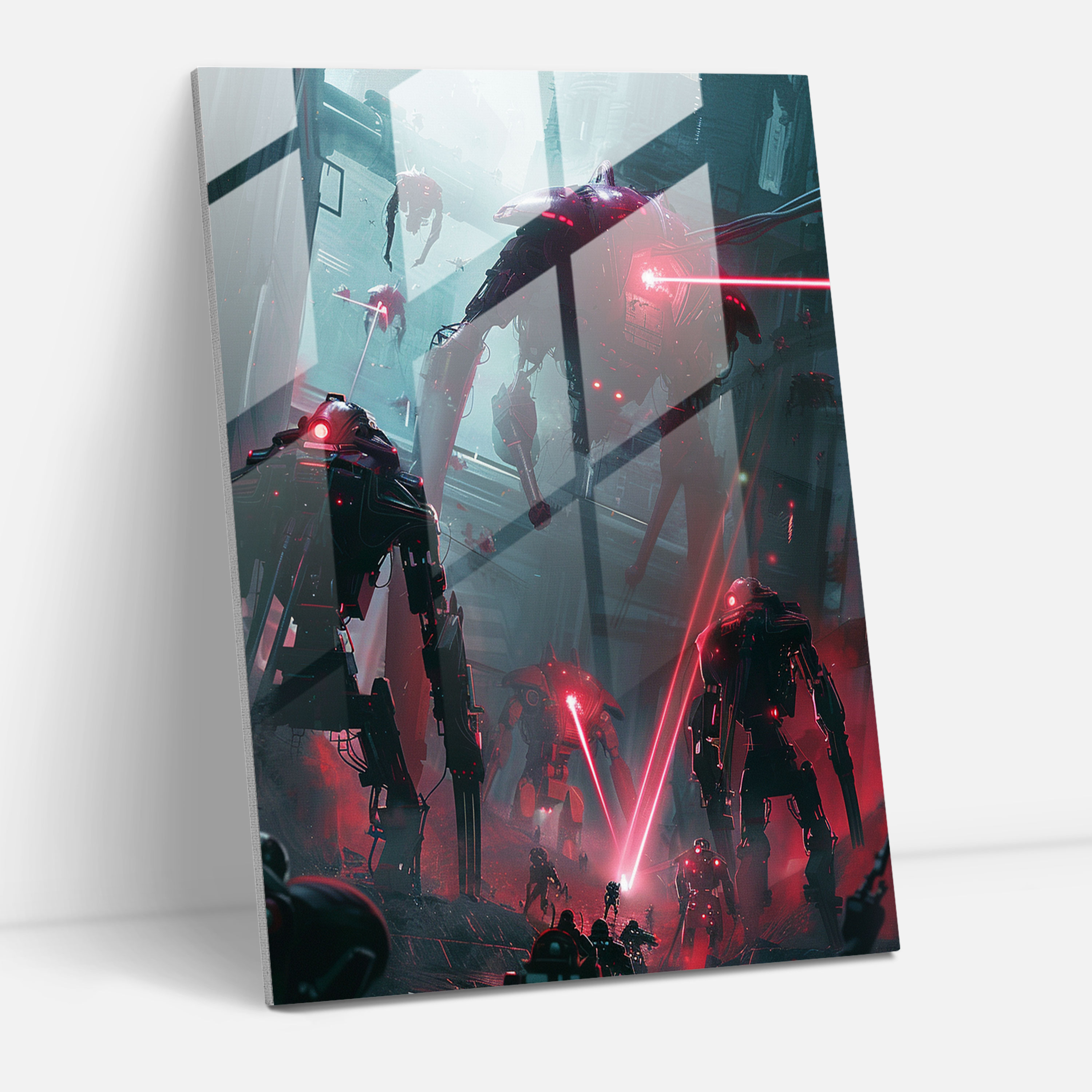 Futurism Home Decoration - Robotic Battle Scene - Futurism, Glass Print, Futurism Art Style, Modern Art
