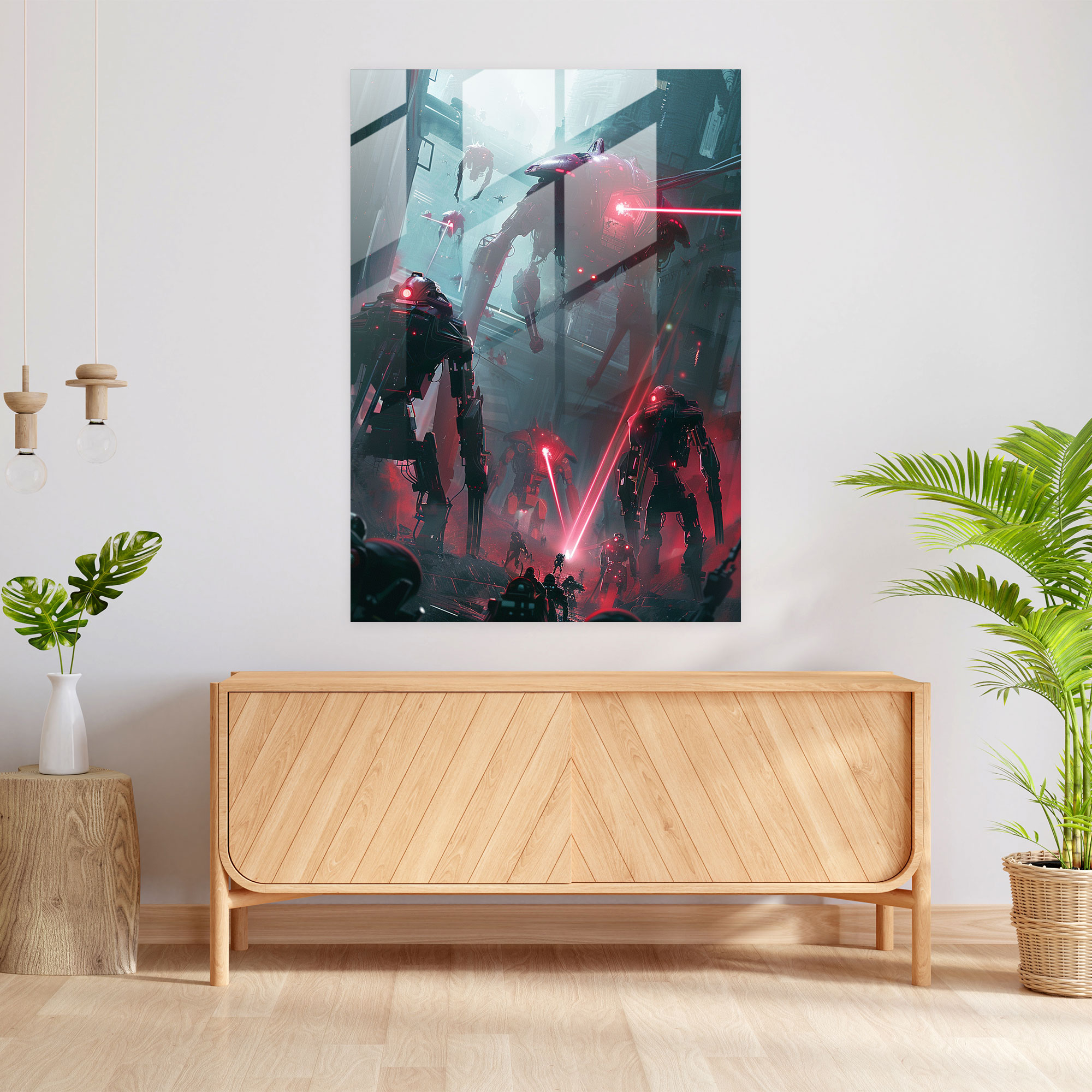 Futurism Home Decoration - Robotic Battle Scene - Futurism, Glass Print, Futurism Art Style, Modern Art