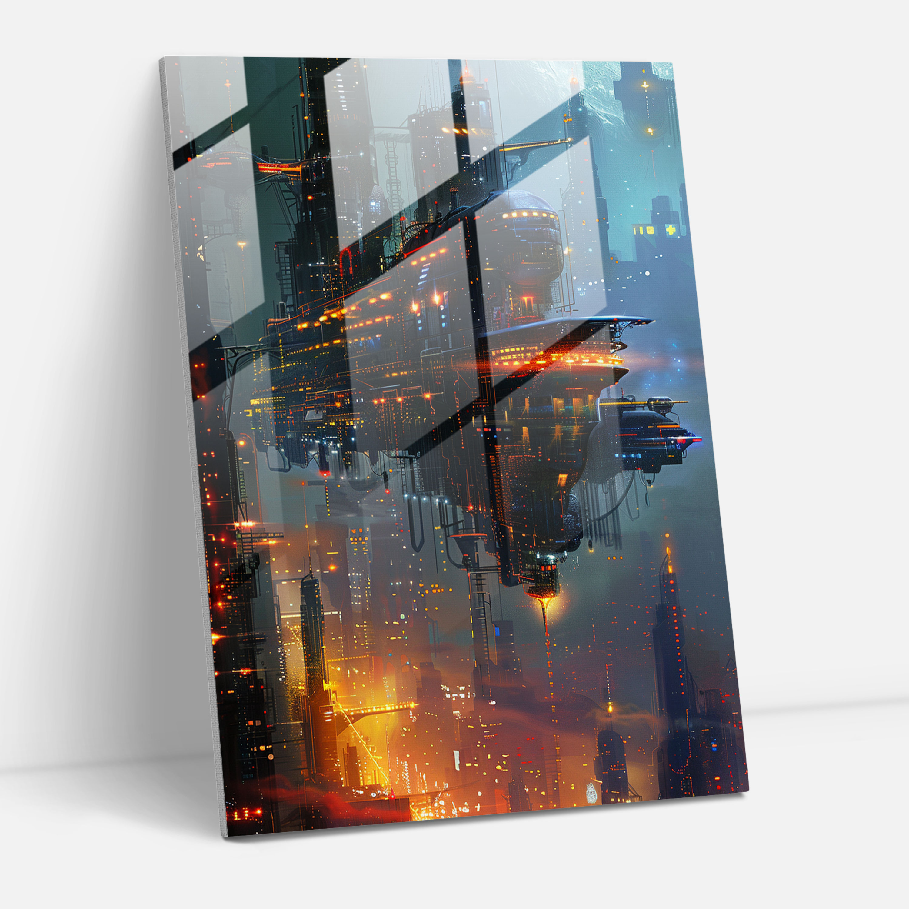 Futurism Home Decoration Glass Print - Futurism, Landscape, Floating Buildings, Home Decoration