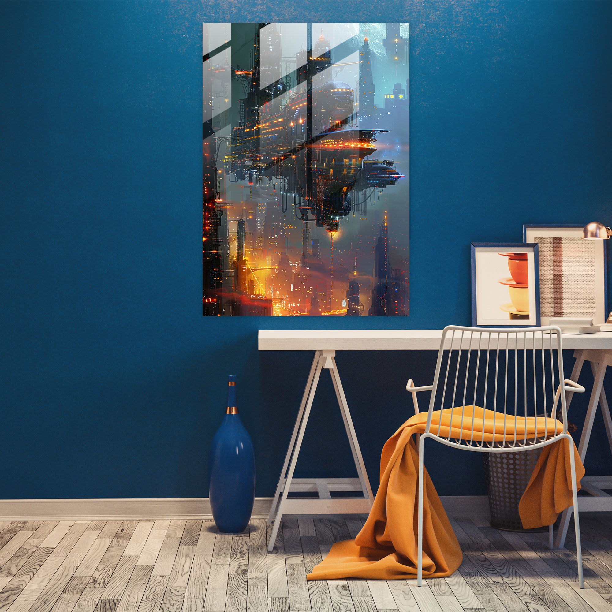 Futurism Home Decoration Glass Print - Futurism, Landscape, Floating Buildings, Home Decoration