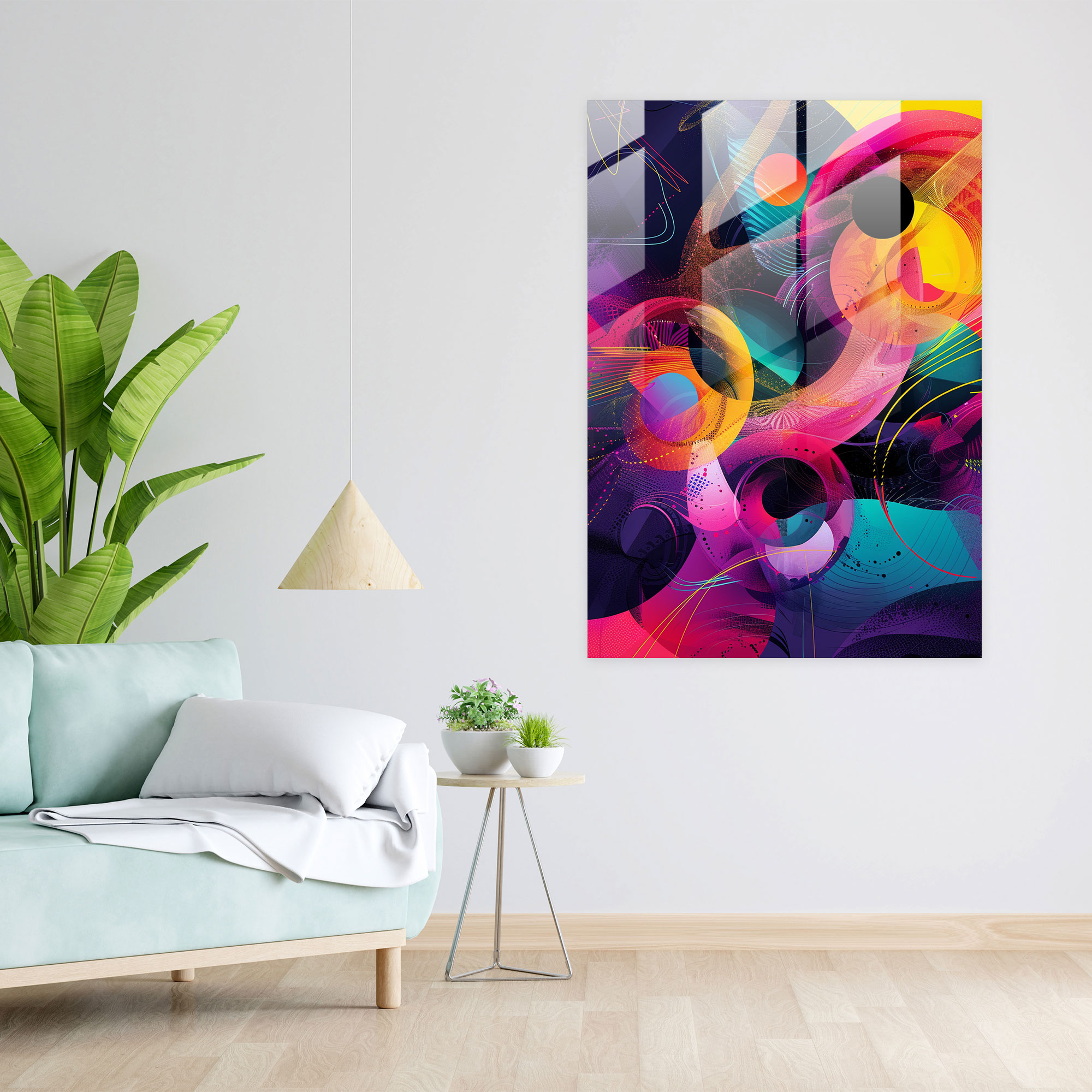Futurism Modern Art Glass Print - Futurism, Futuristic Shapes, Vibrant Hues, Home Decoration