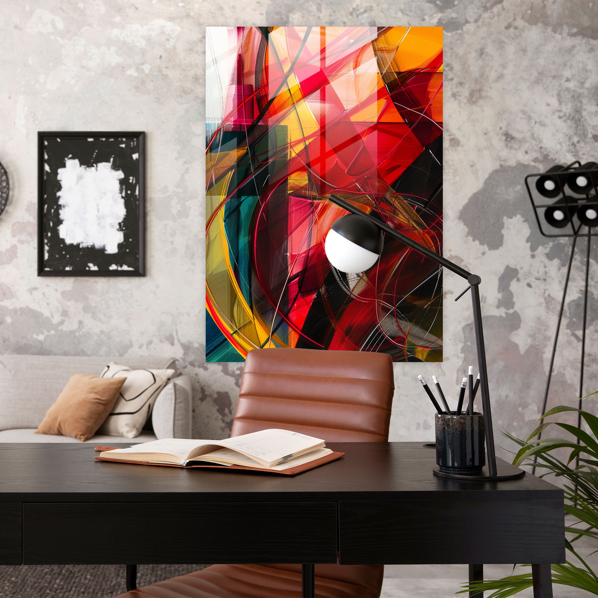 Futurism Art Style Glass Print - Dynamic Lines - Futurism, Glass Wall Art, Glass Art, Bold Colors