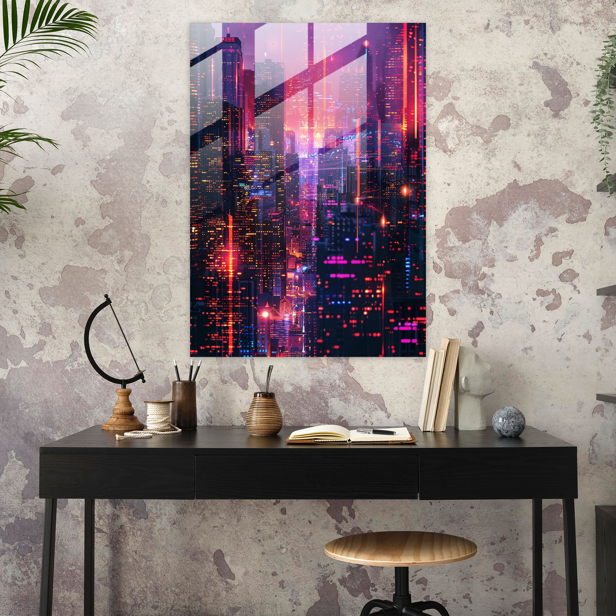 Futurism Home Decoration - Neon City - Futurism, Glass Print, Modern Art, Futurism Art Style