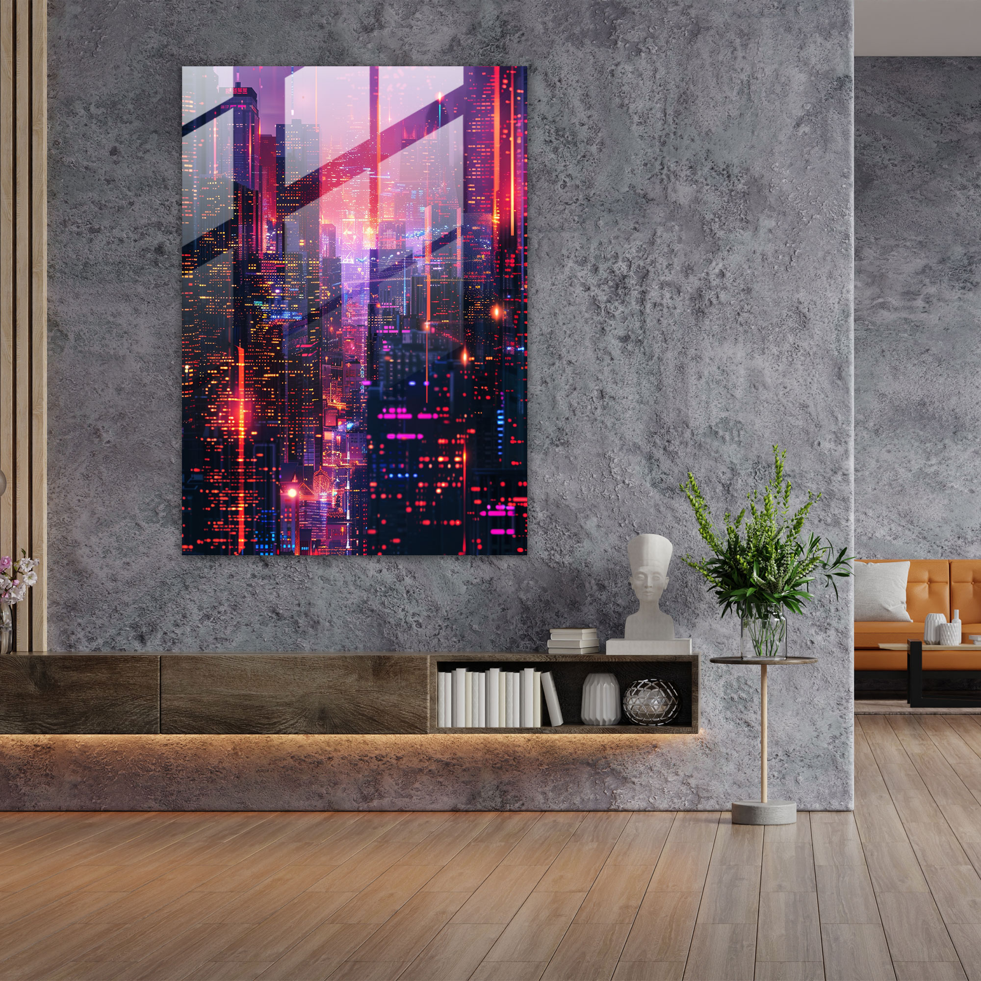 Futurism Home Decoration - Neon City - Futurism, Glass Print, Modern Art, Futurism Art Style