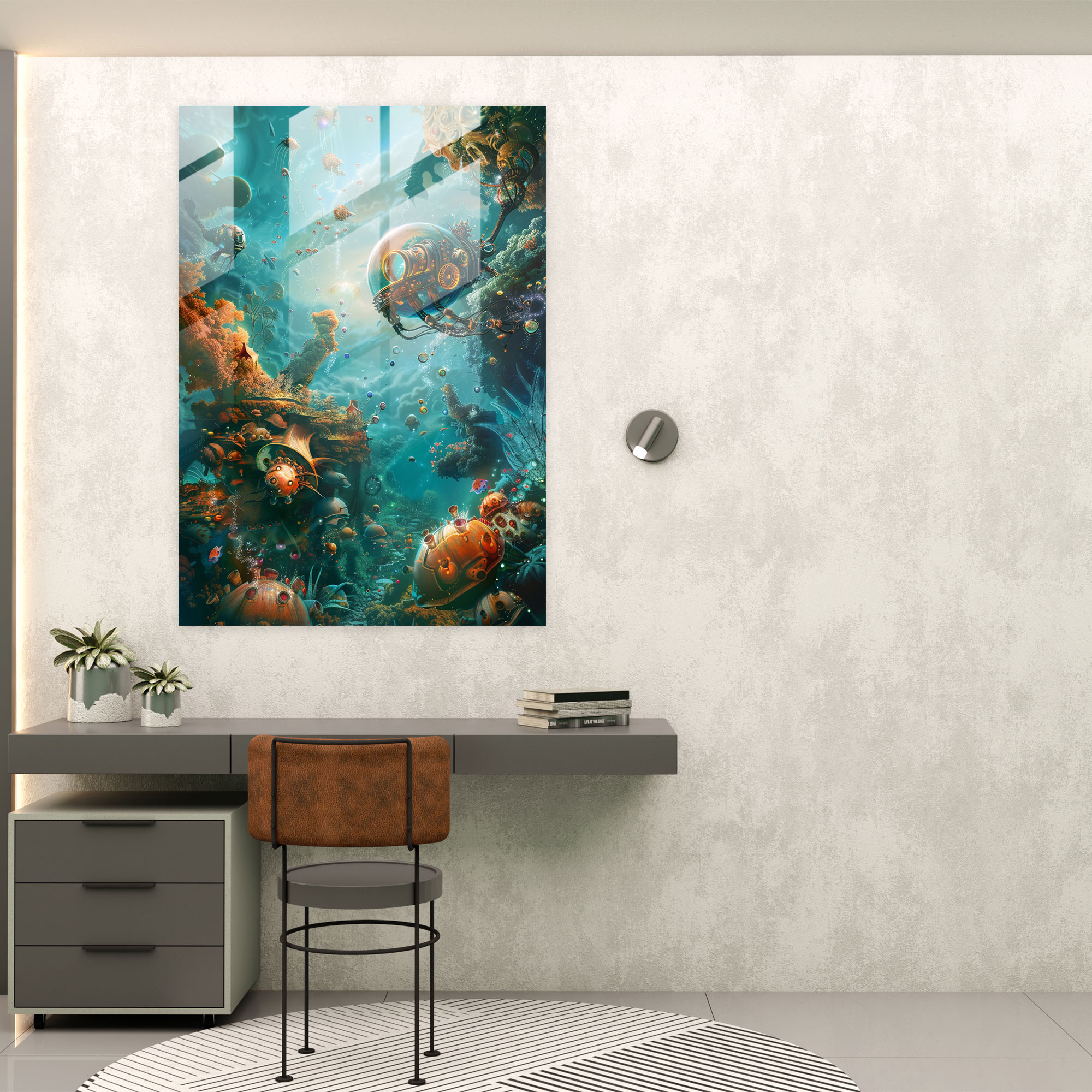 Modern Art Glass Print - Mechanical Sea Creatures - Futurism, Home Decoration, Modern Art, Futurism Art Style