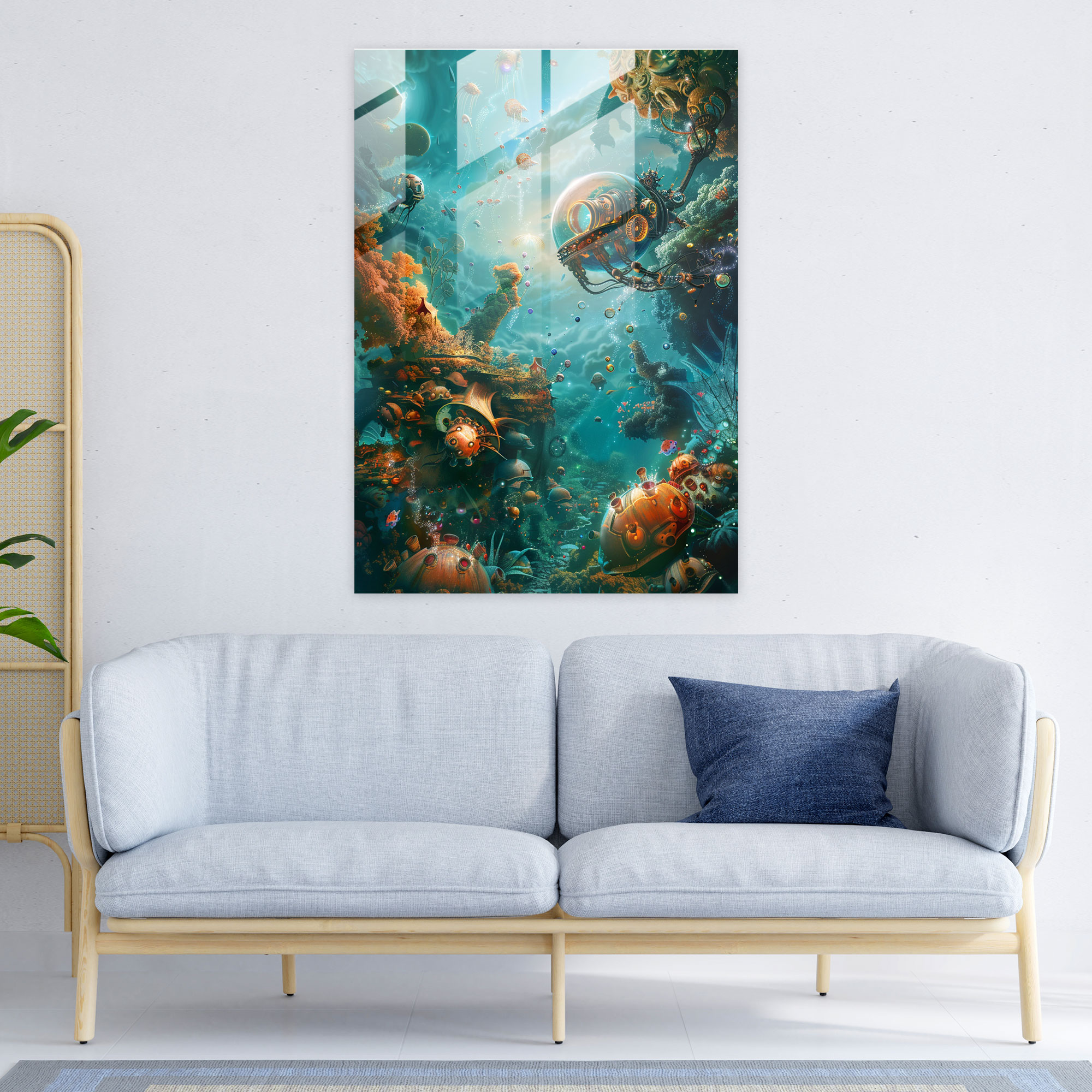 Modern Art Glass Print - Mechanical Sea Creatures - Futurism, Home Decoration, Modern Art, Futurism Art Style