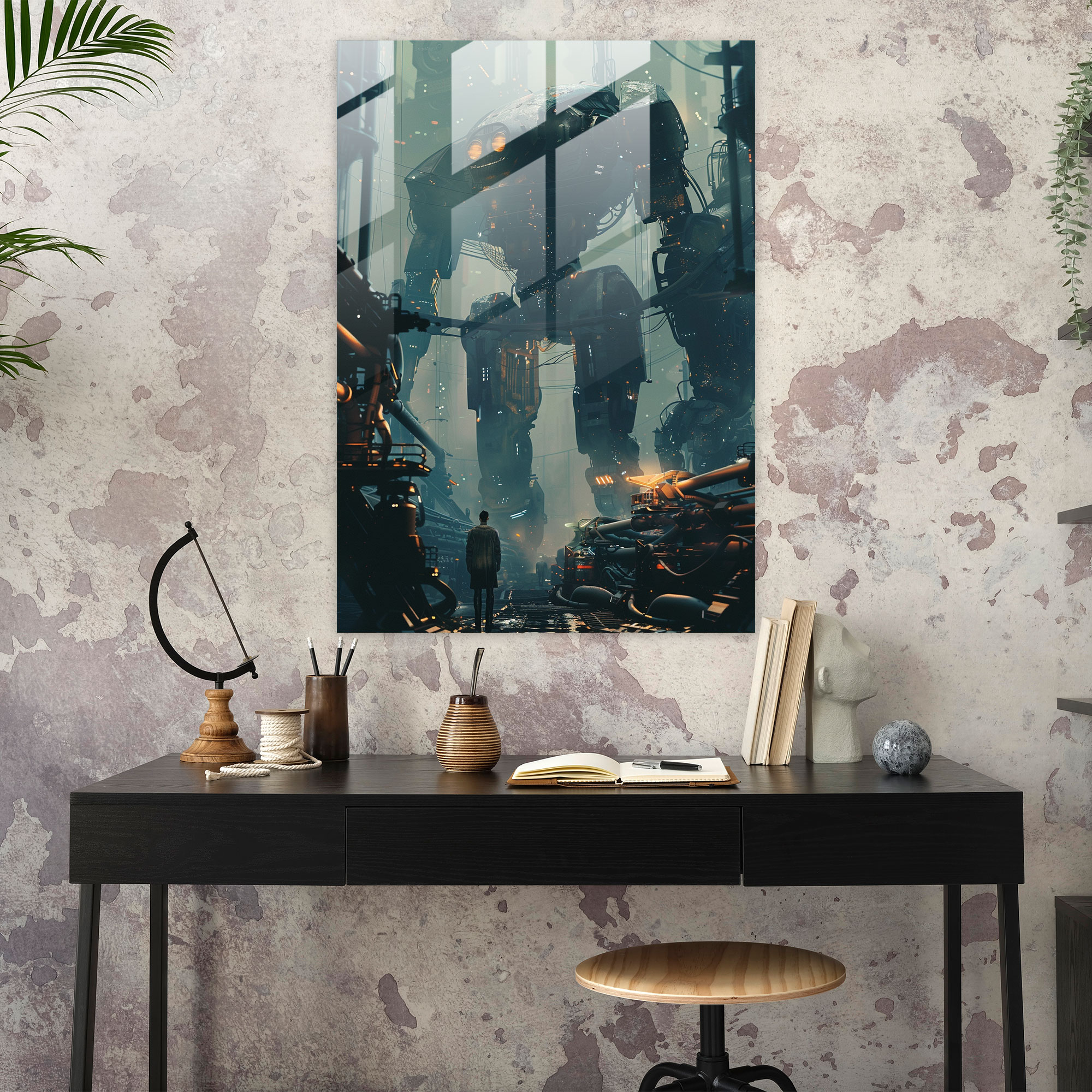Futurism Glass Wall Art - Robot Factory - Futurism, Futurism Art Style, Wall Decoration, Glass Wall Art
