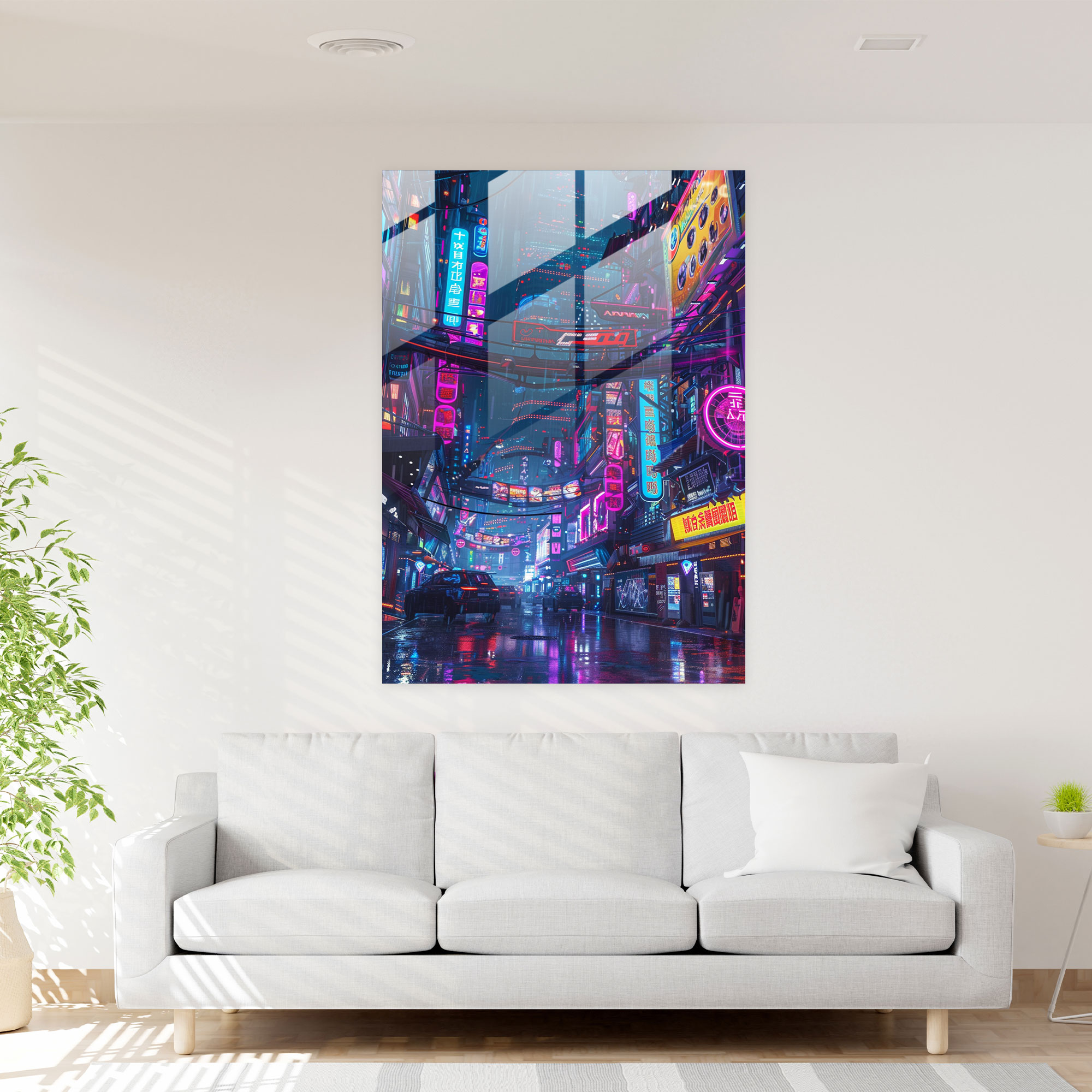Glass Art - Cyberpunk Cityscape - Futurism, Glass Art, Home Decoration, Modern Art