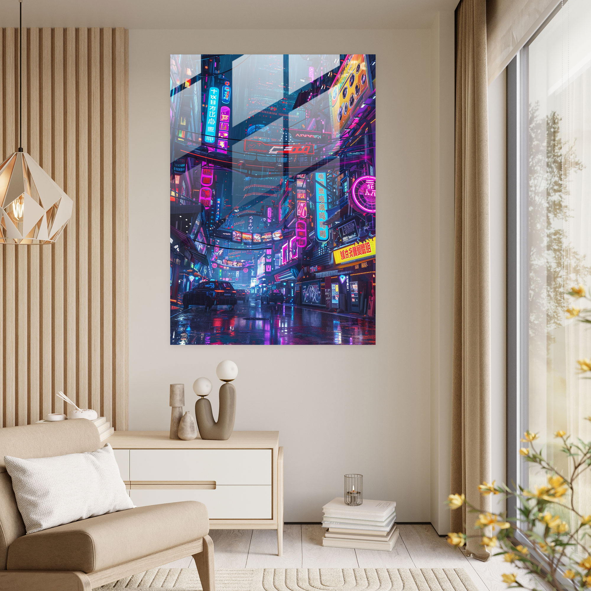 Glass Art - Cyberpunk Cityscape - Futurism, Glass Art, Home Decoration, Modern Art